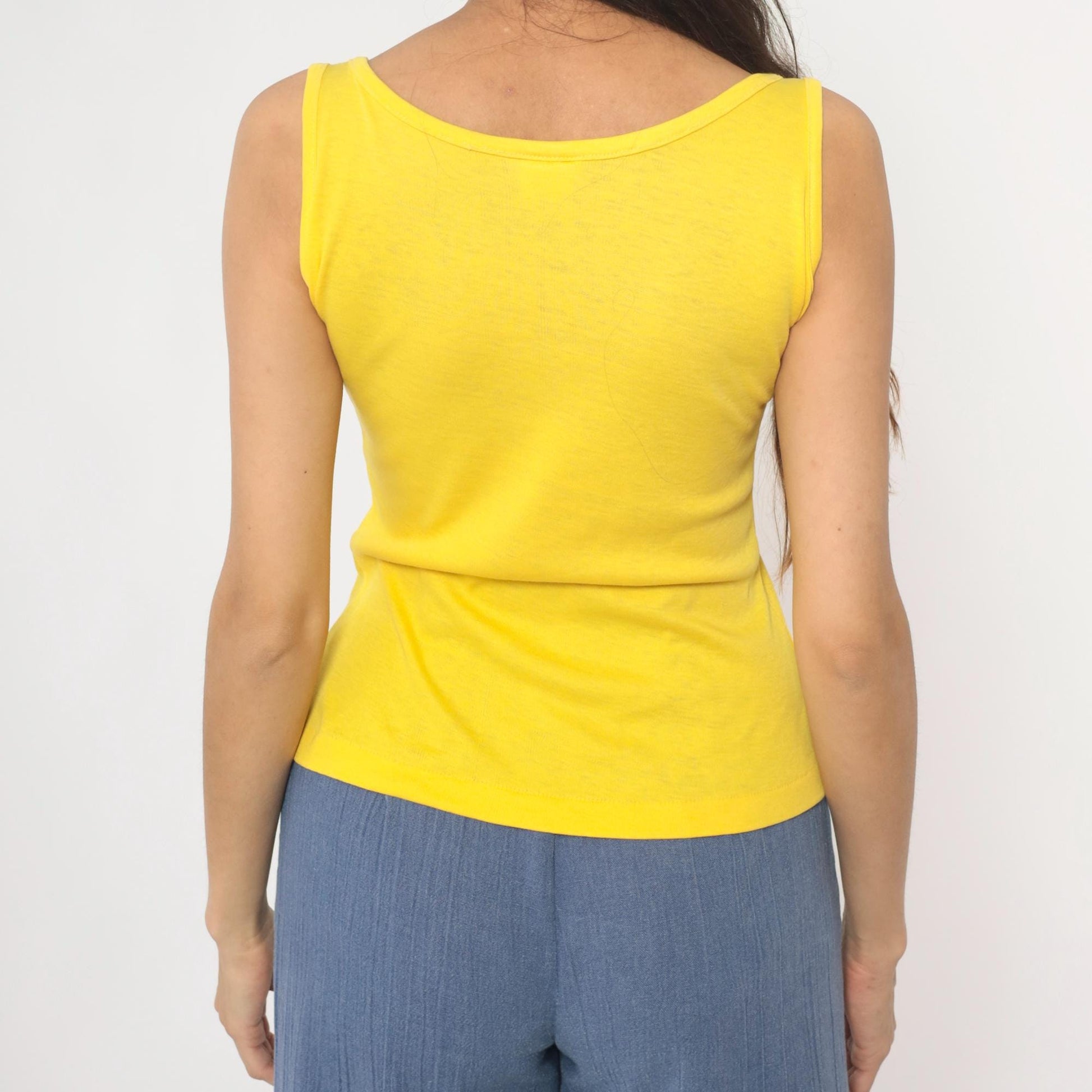 80s Yellow Scoop Neck Tank Top Fitted Cotton Blend Medium M