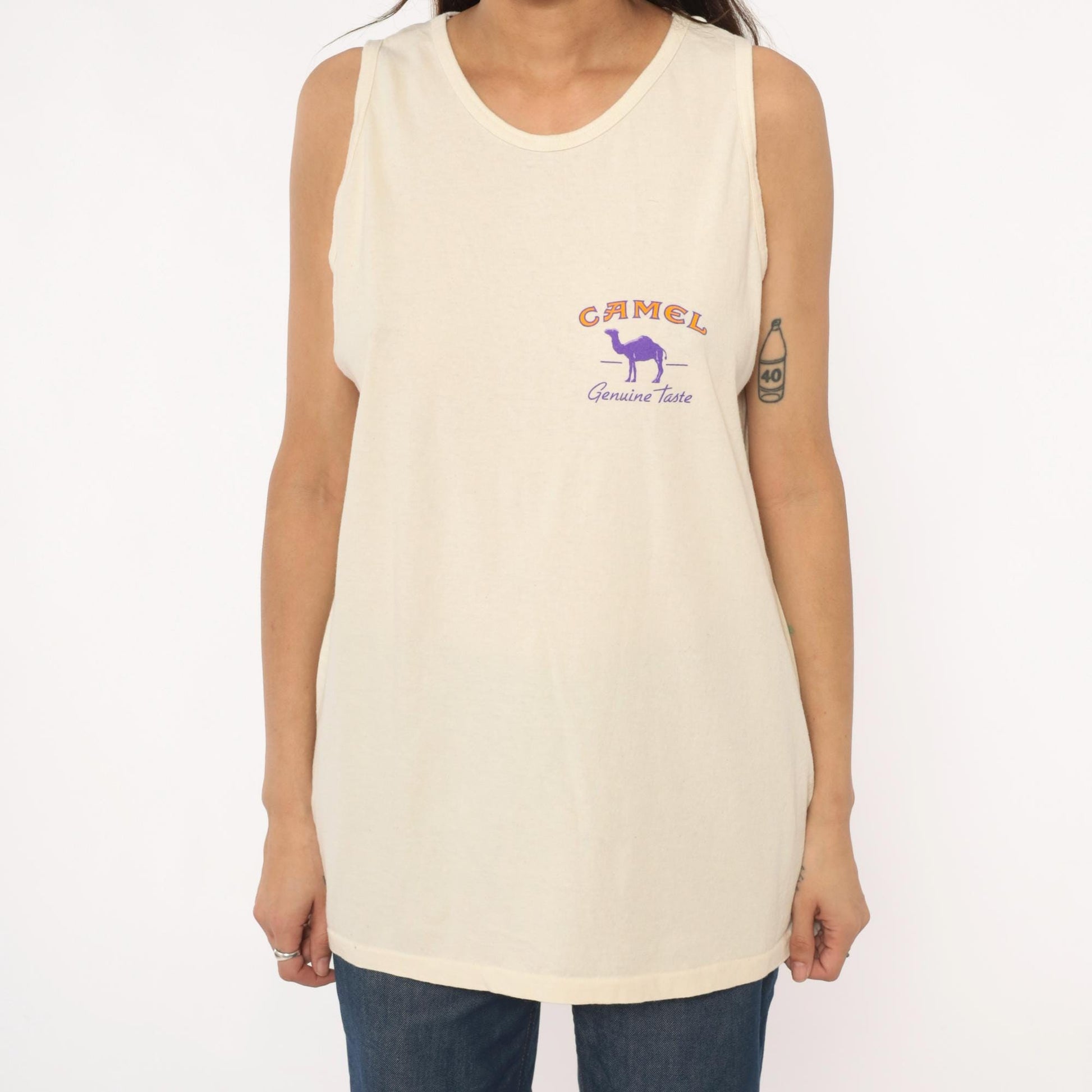 90s Camel Cigarettes Graphic Tank Top Purple Cream Cotton Extra Large XL