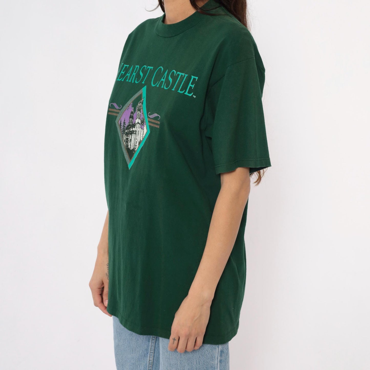 90s Hearst Castle California Tourist Tee Forest Green Cotton Graphic Large L
