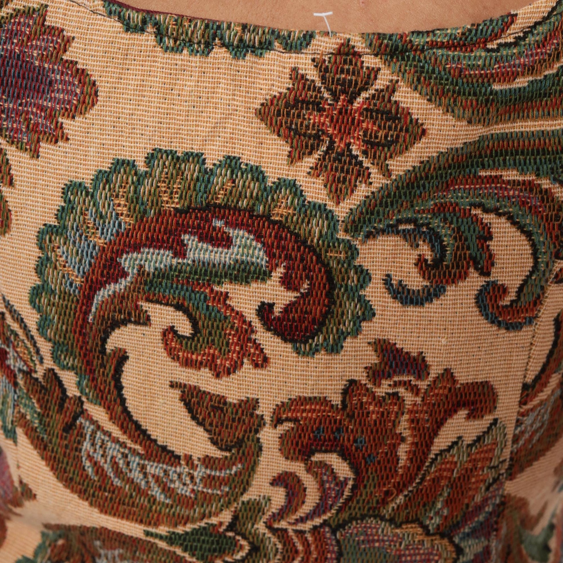90s B Coole Designs Tapestry Lace-Up Vest Paisley Green Beige Small