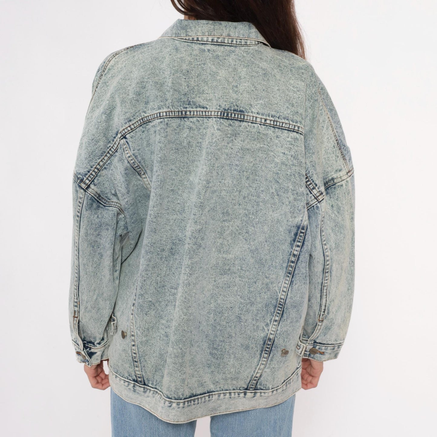 90s Bacini Acid Wash Denim Jacket Light Blue Button Front Small