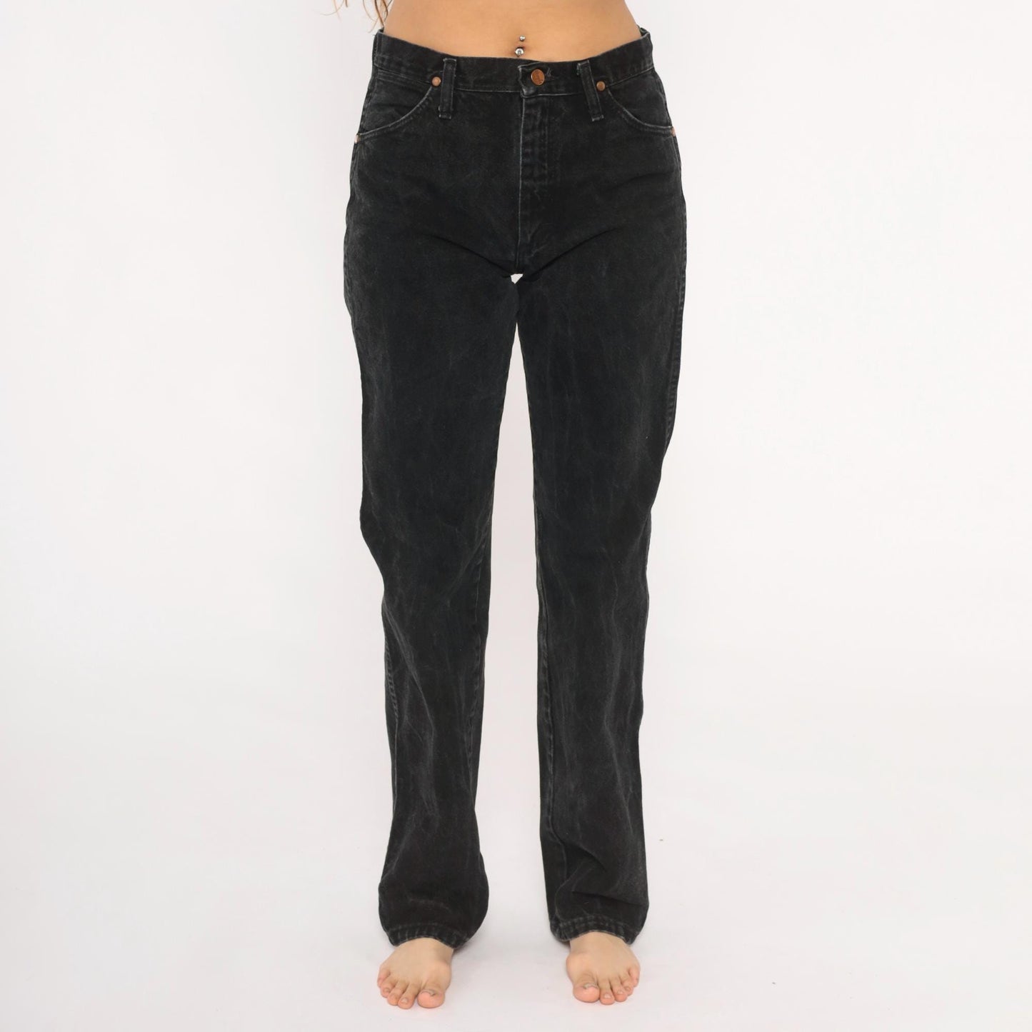 90s Wrangler Black Faded Straight Leg High Rise Jeans Cotton Small S