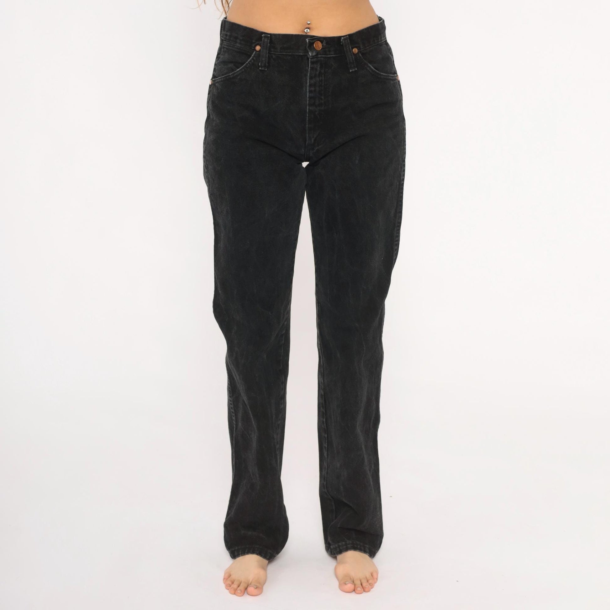 90s Wrangler Black Faded Straight Leg High Rise Jeans Cotton Small S