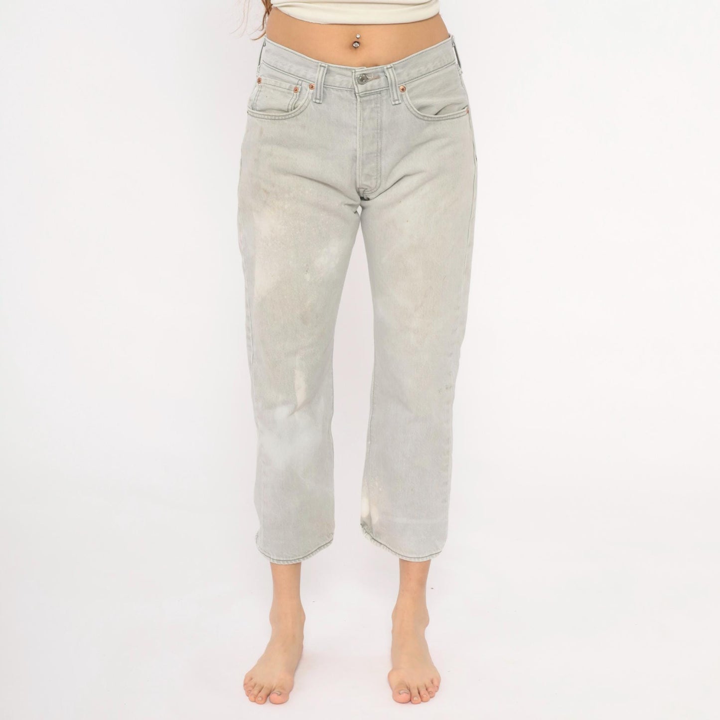 Levi's 501 2000s Light Grey Straight Leg High Rise Jeans W30