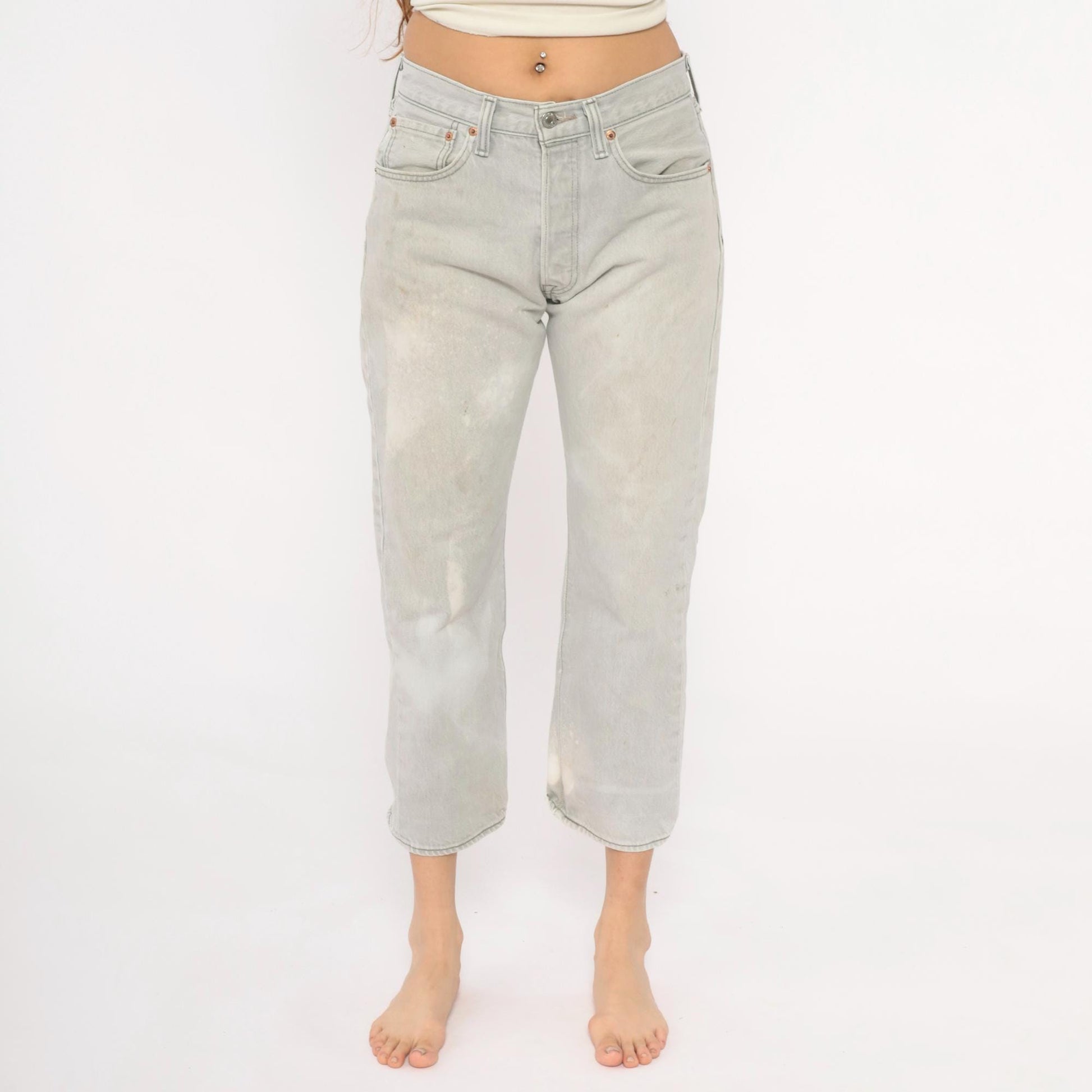 Levi's 501 2000s Light Grey Straight Leg High Rise Jeans W30