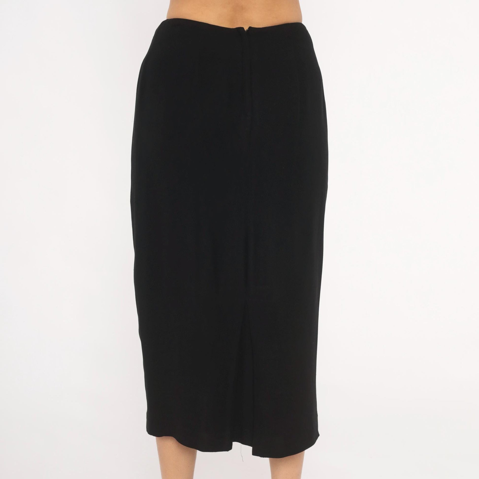 90s Noelle Black Pencil Skirt Midi High Waist Back Zip Small S