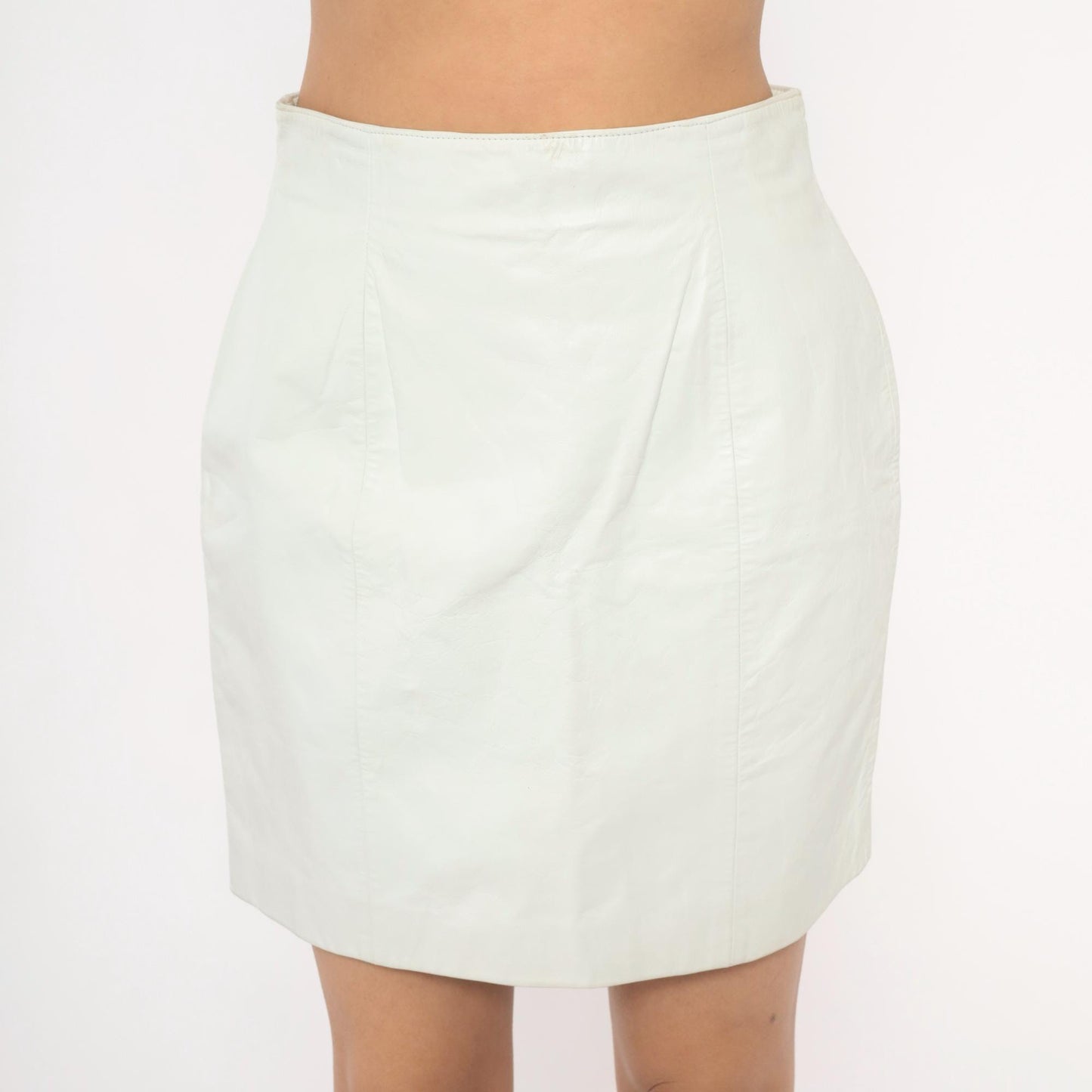 90s Byrnes & Baker White Leather Mini Skirt High Waist Pencil Medium M