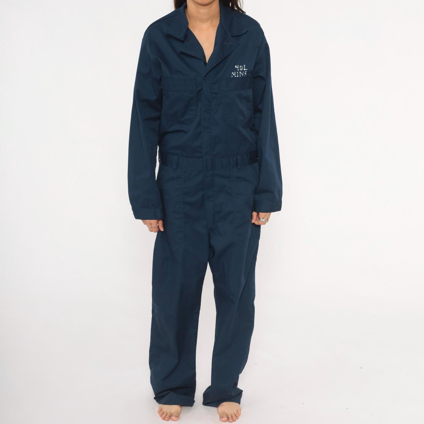 80s Formula 2 Navy Coveralls Workwear Jumpsuit Long Sleeve Cotton Blend Medium