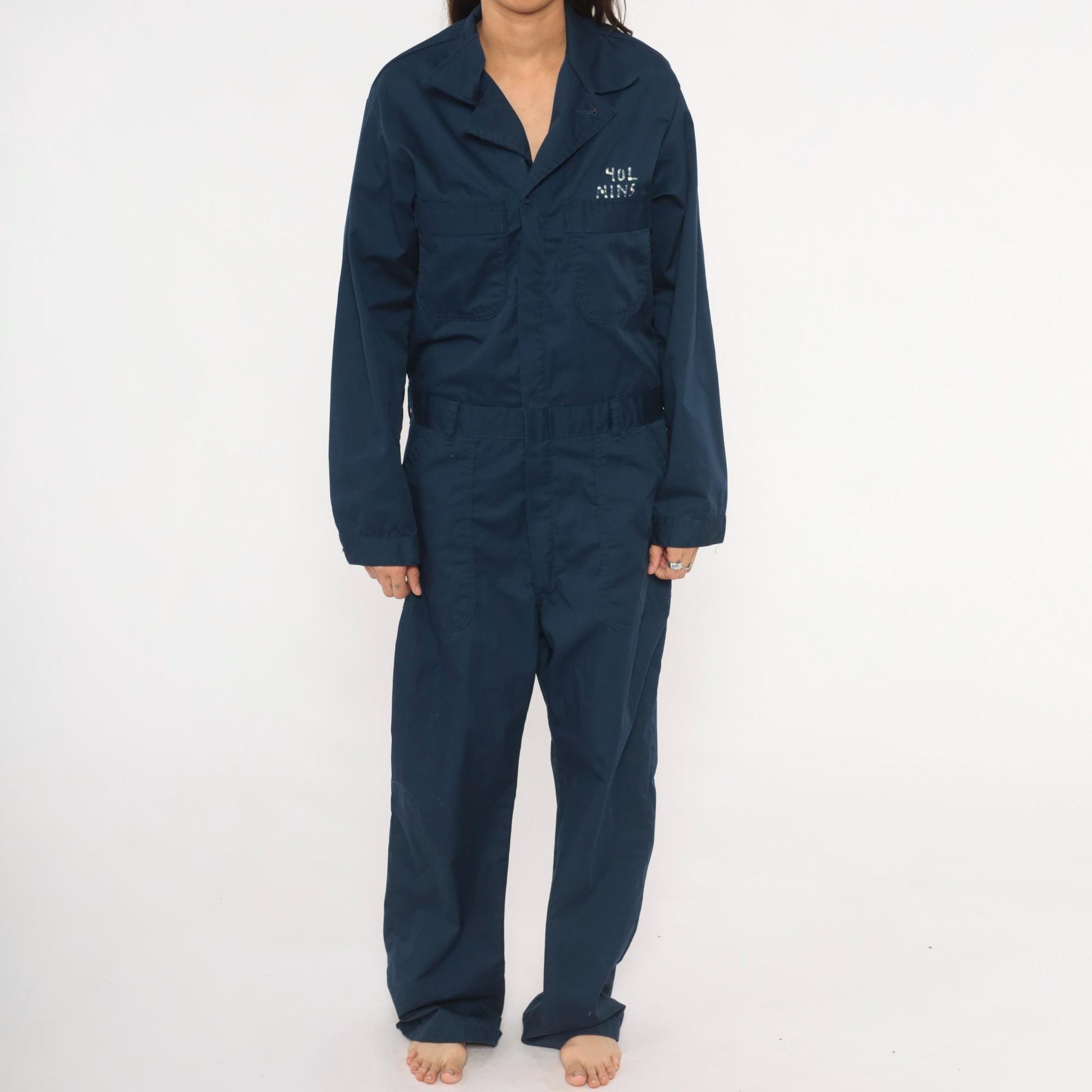 80s Formula 2 Navy Coveralls Workwear Jumpsuit Long Sleeve Cotton Blend Medium