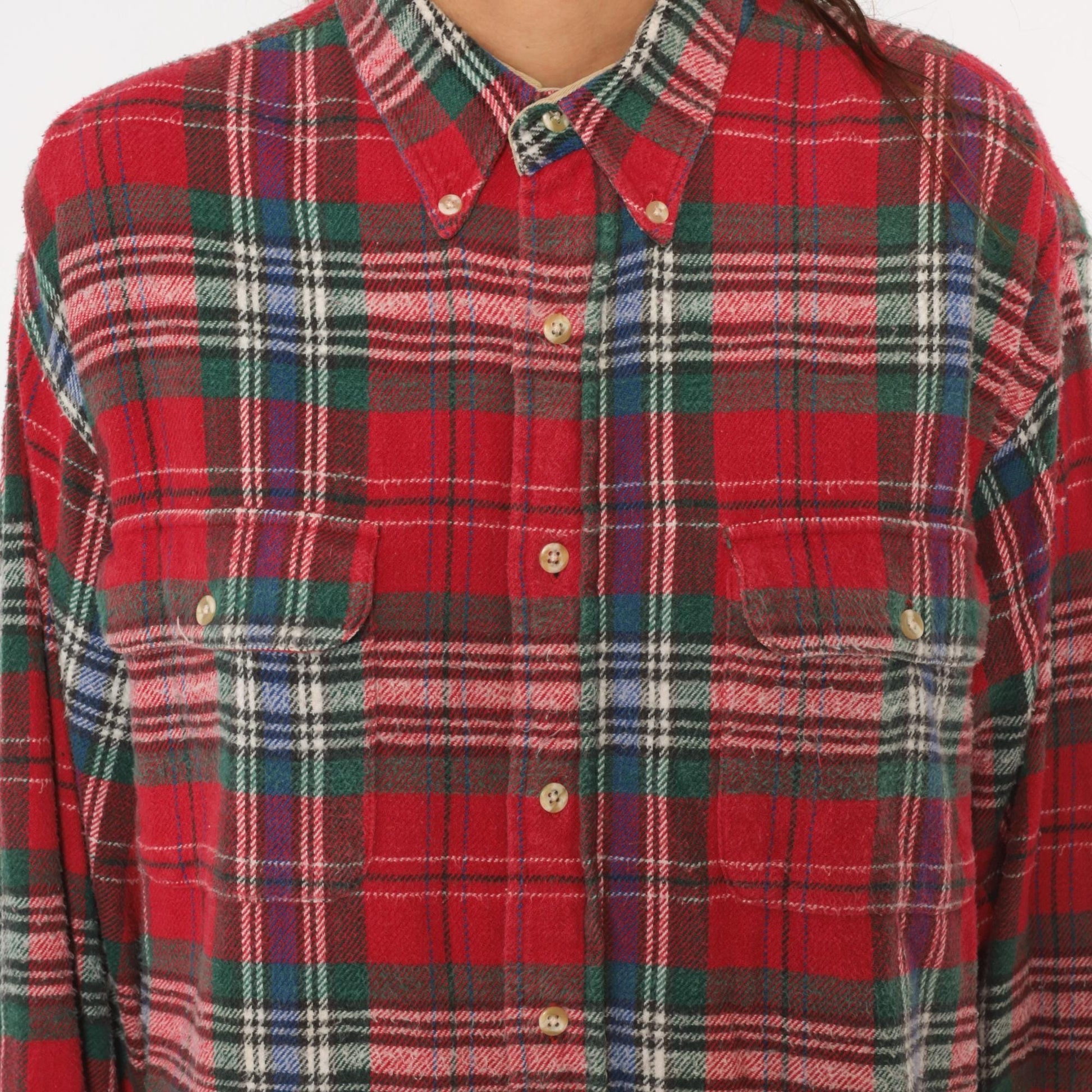 90s Claybrooke Outdoors Flannel Shirt Red Tartan Plaid Cotton Button Down Large