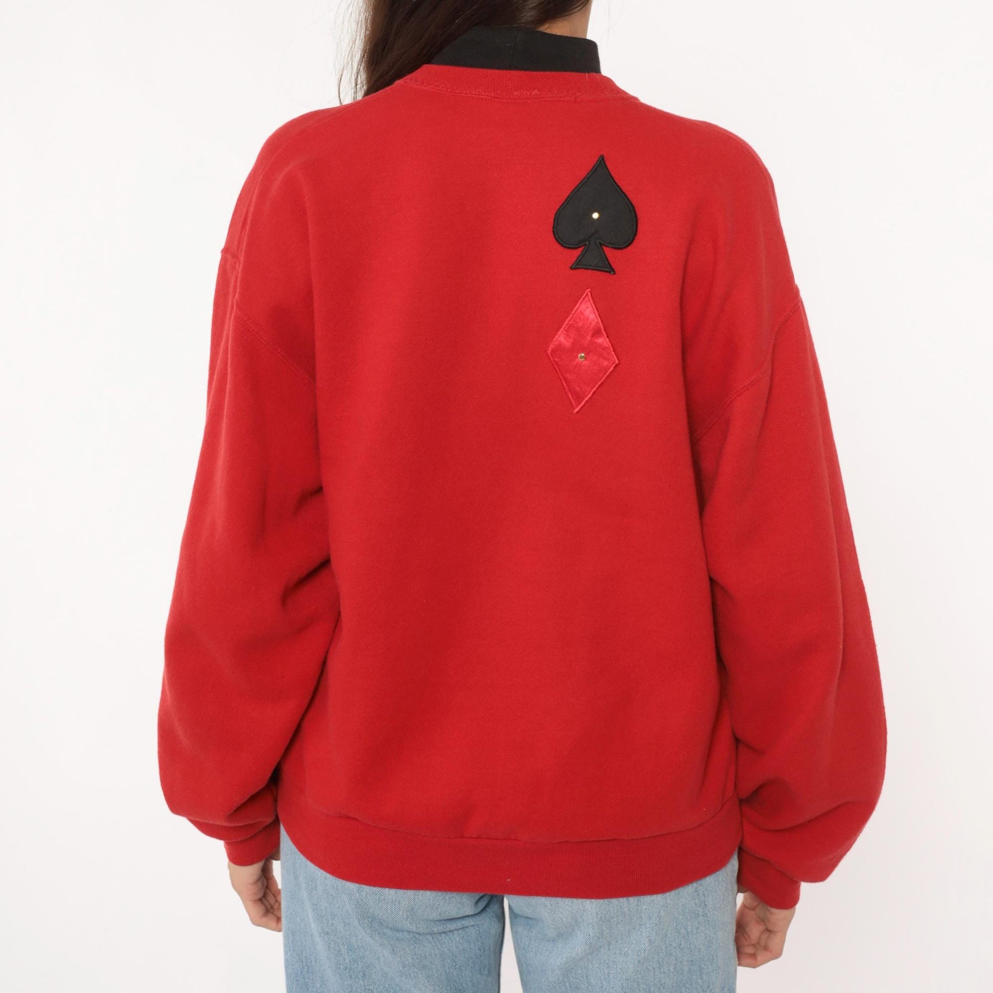 90s Jerzees Playing Card Sweatshirt Red Studded Casino Graphic Crewneck Large L