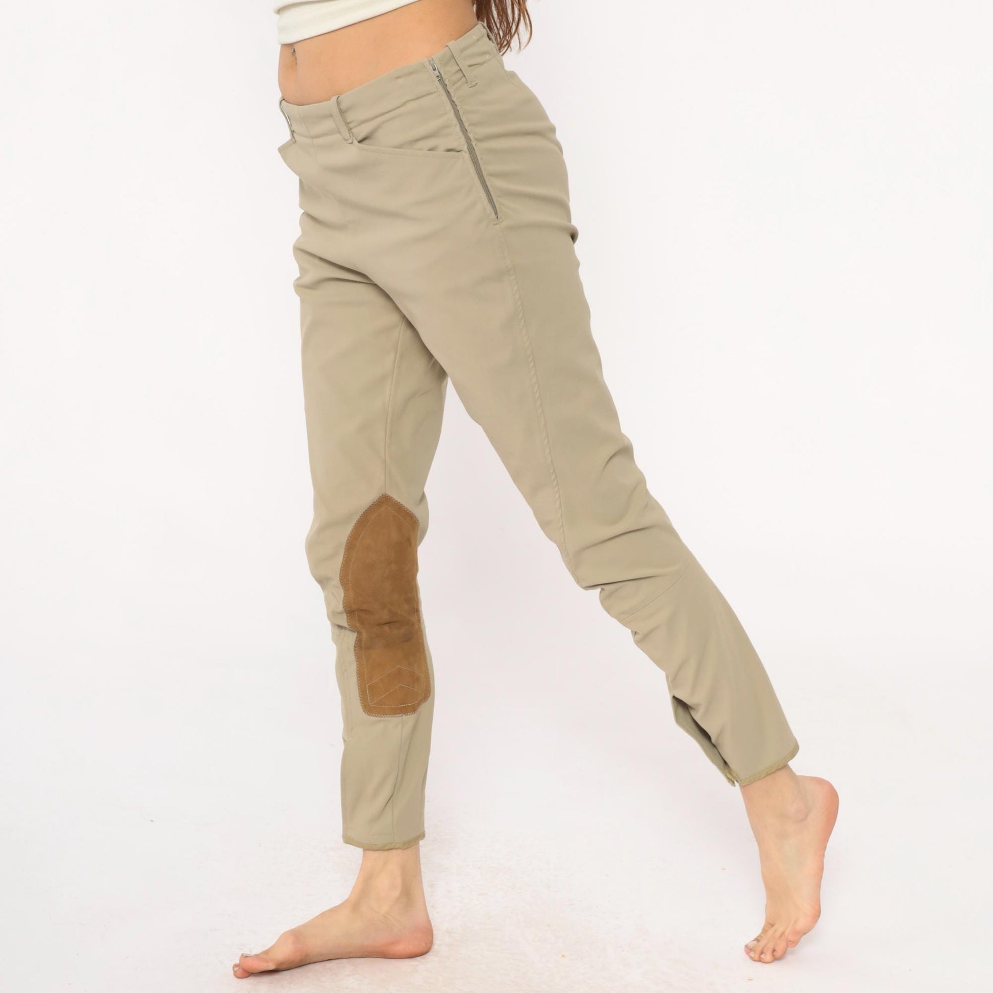 80s Tailored Sportsman Equestrian Riding Breeches Beige Tan Suede Knee Patch Medium