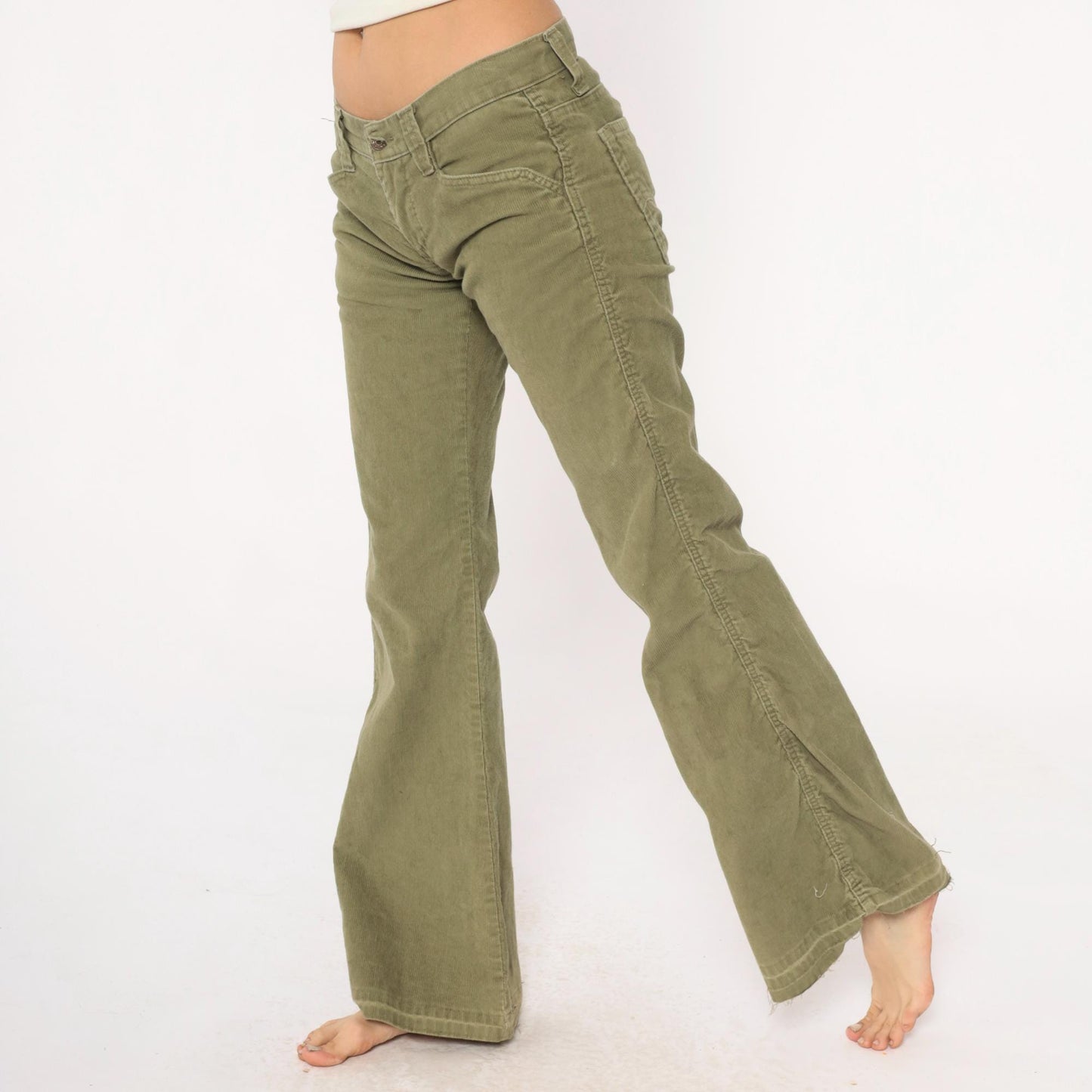 Levi's Y2K Olive Green Corduroy Bootcut Pants Low Rise Flare Leg XS