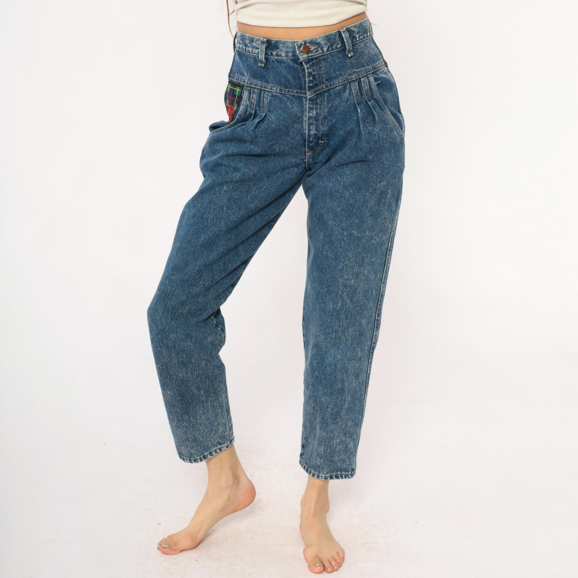 90s Mac Fads High Waist Acid Wash Jeans Pleated Front Tapered Blue Small