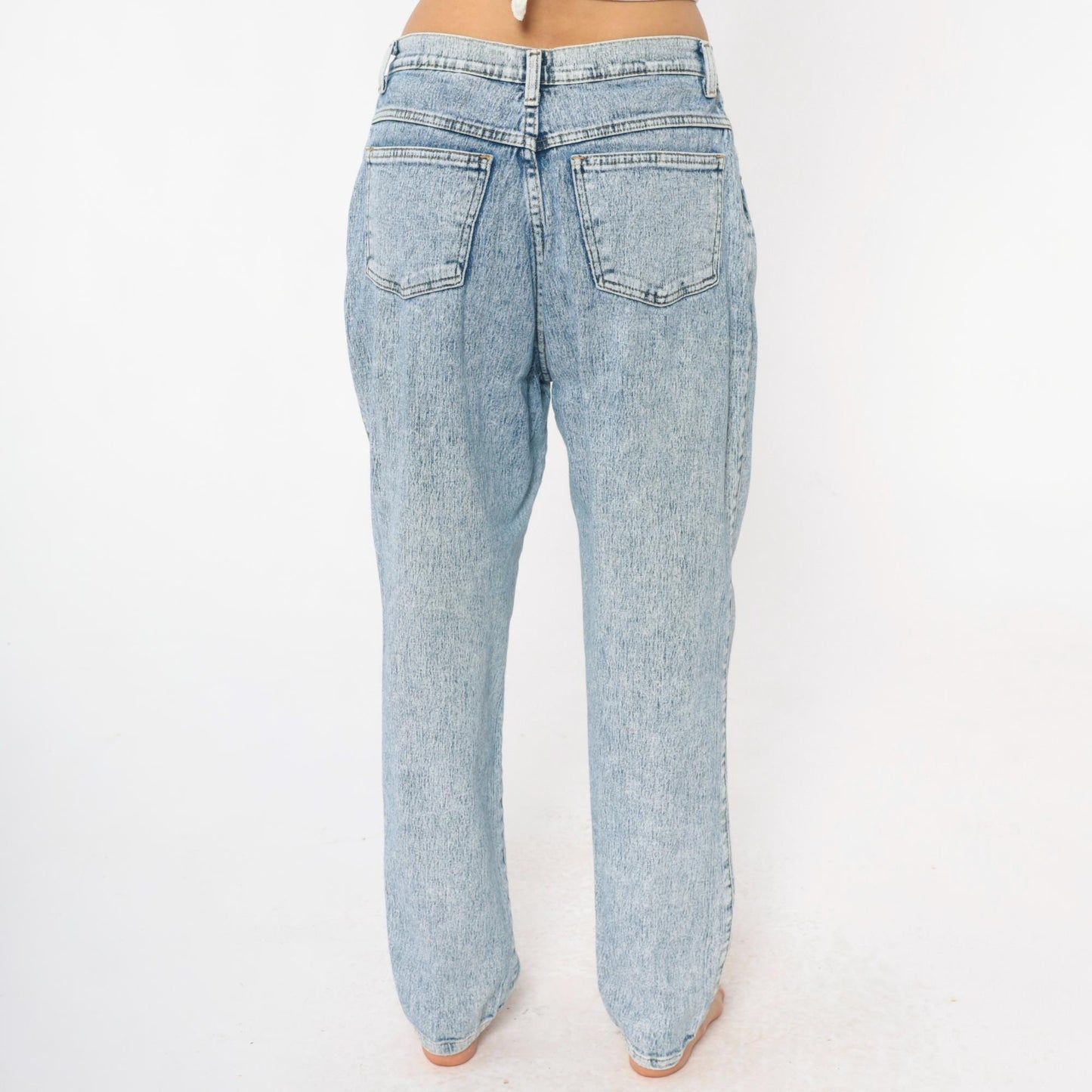90s Sasson Acid Wash High-Waisted Straight Leg Jeans Light Blue Large
