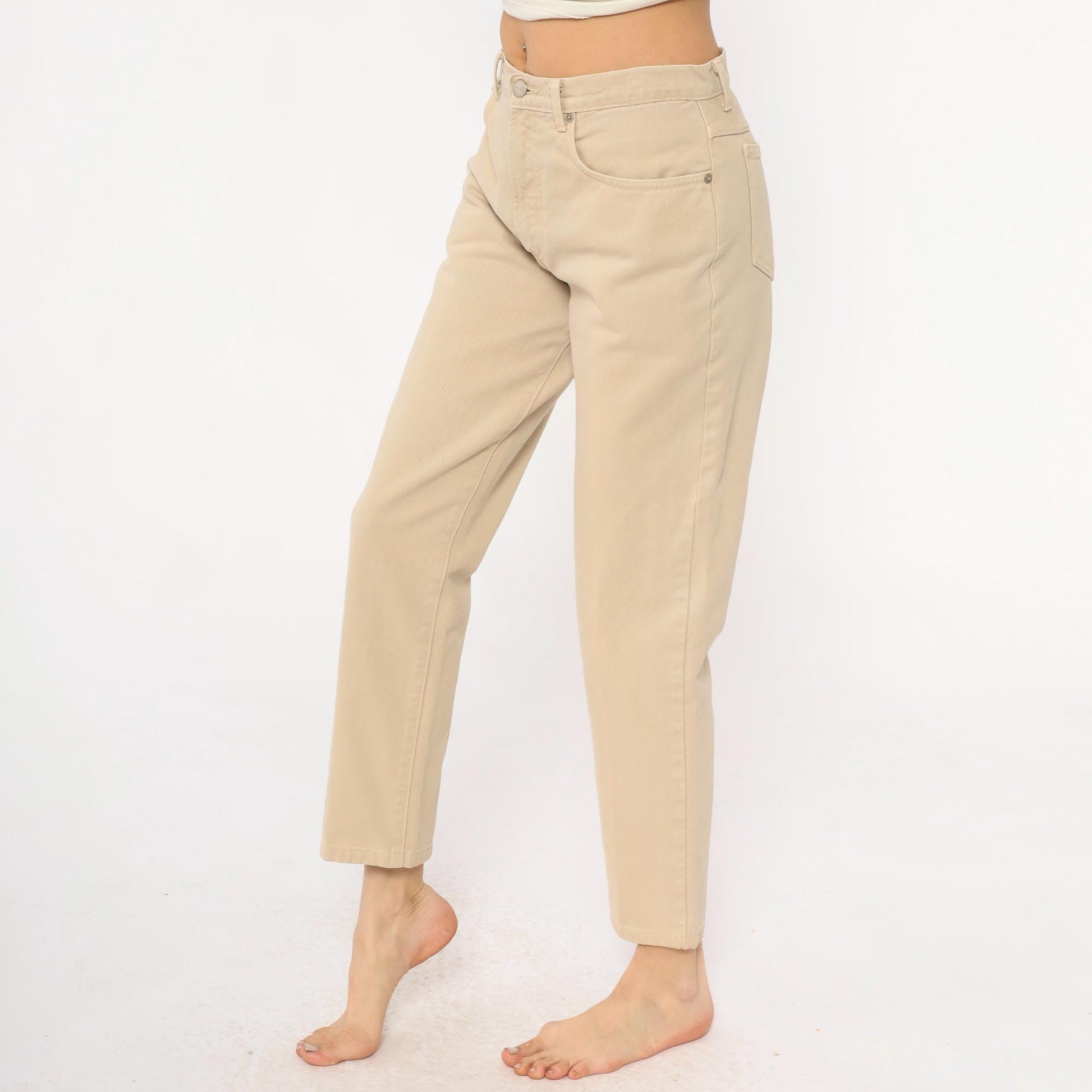 90s Karen Kane Cream High Rise Straight Leg Trousers Medium