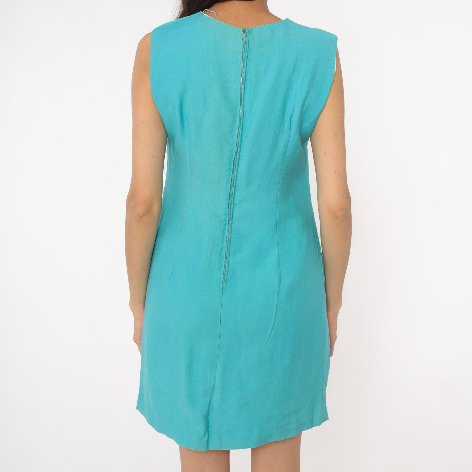 60s Turquoise Shift Dress Sleeveless Mini Mod A-Line Extra Small XS