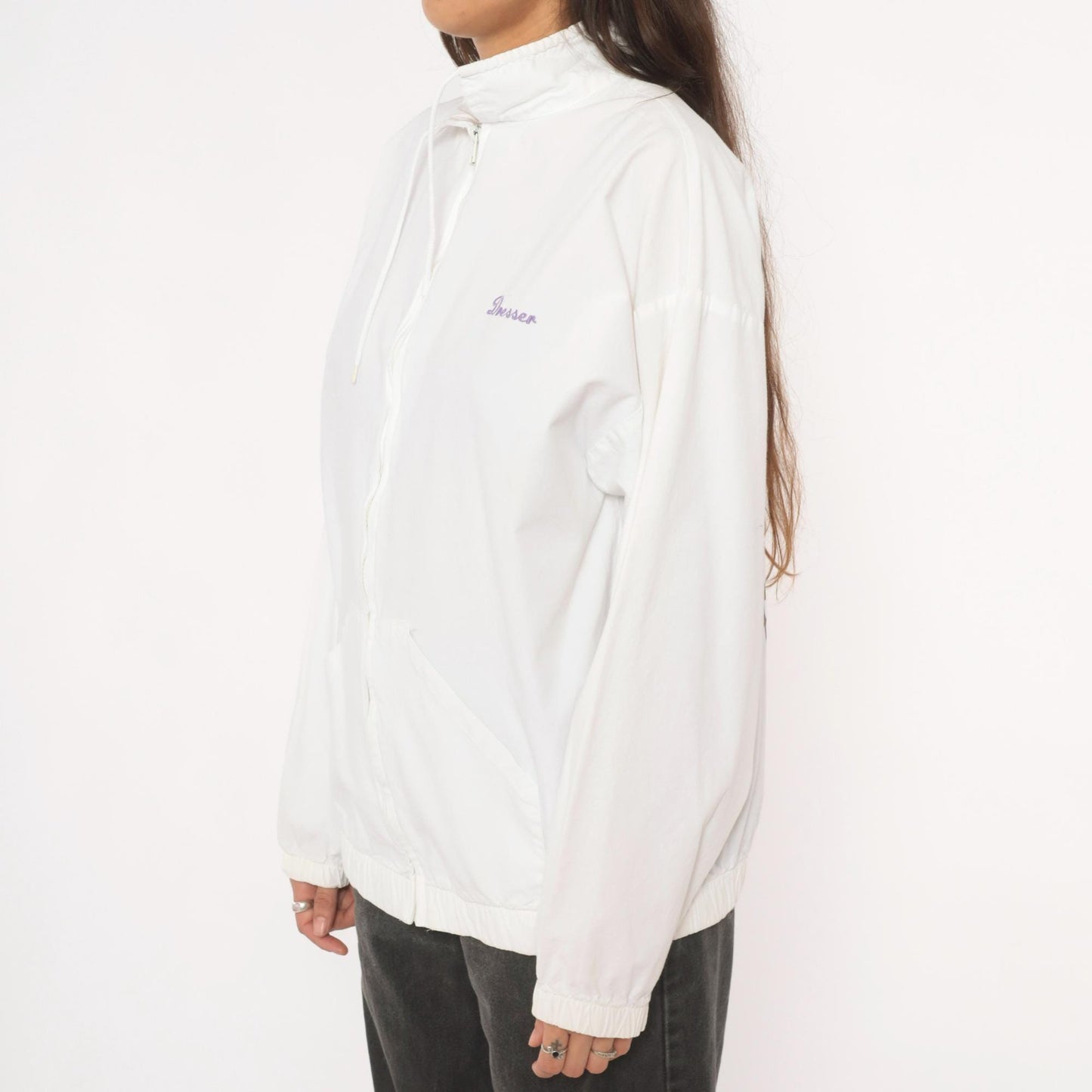 90s Cotton Fitz Prune Juice Follies Windbreaker White Purple Graphic Large