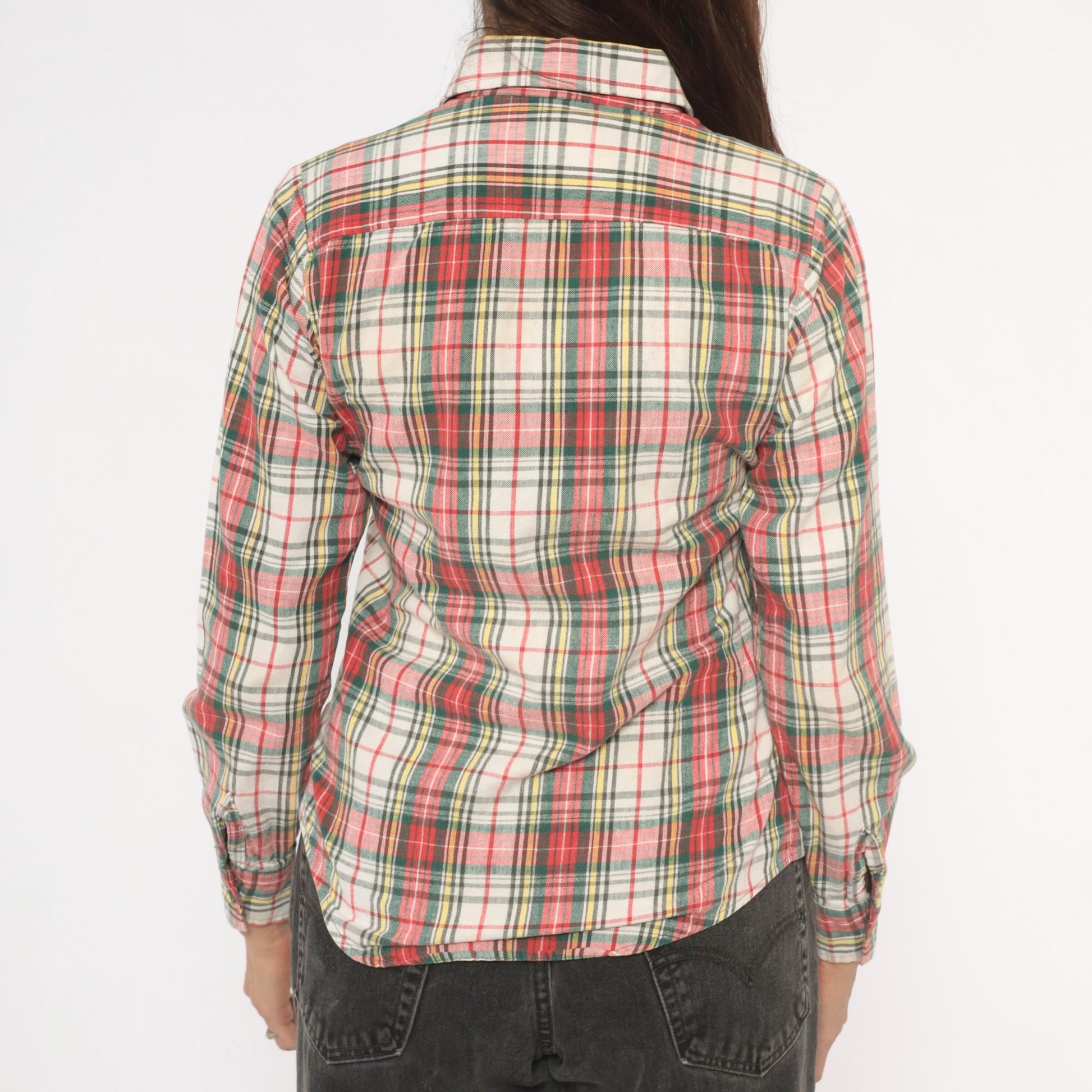 80s Medalist Plaid Flannel Shirt Red Green Tartan Button Front XS