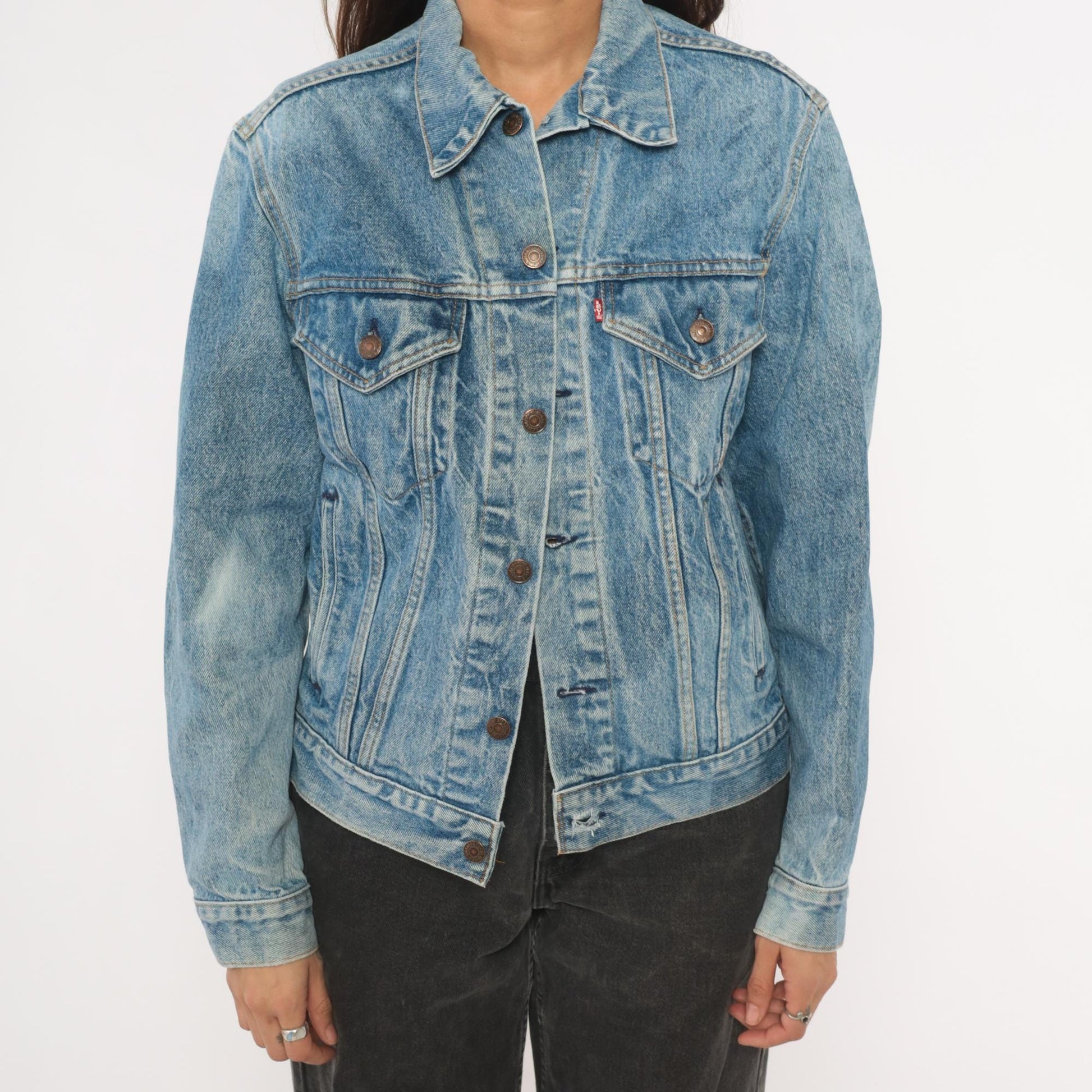 80s Levi's Denim Trucker Jacket Light Acid Wash Blue Small