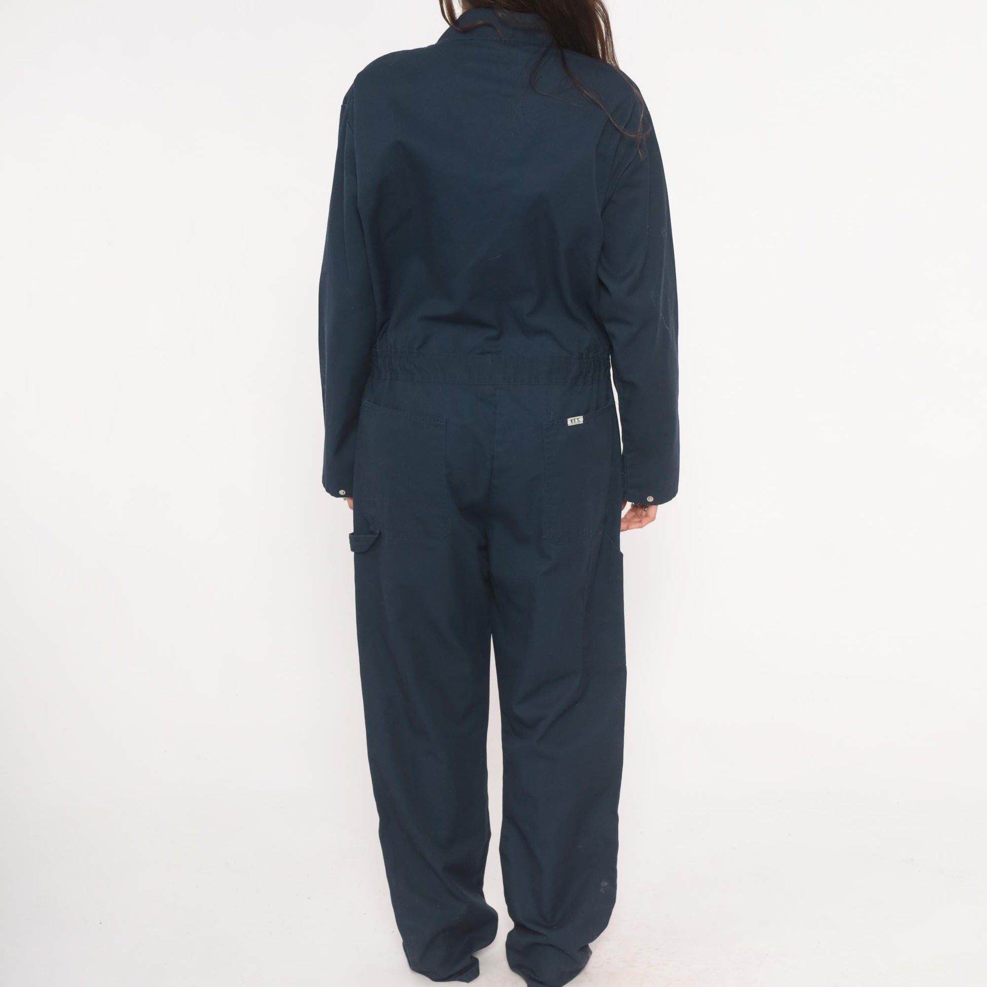 80s Key Navy Coveralls Zip Front Mechanic Jumpsuit Medium 40