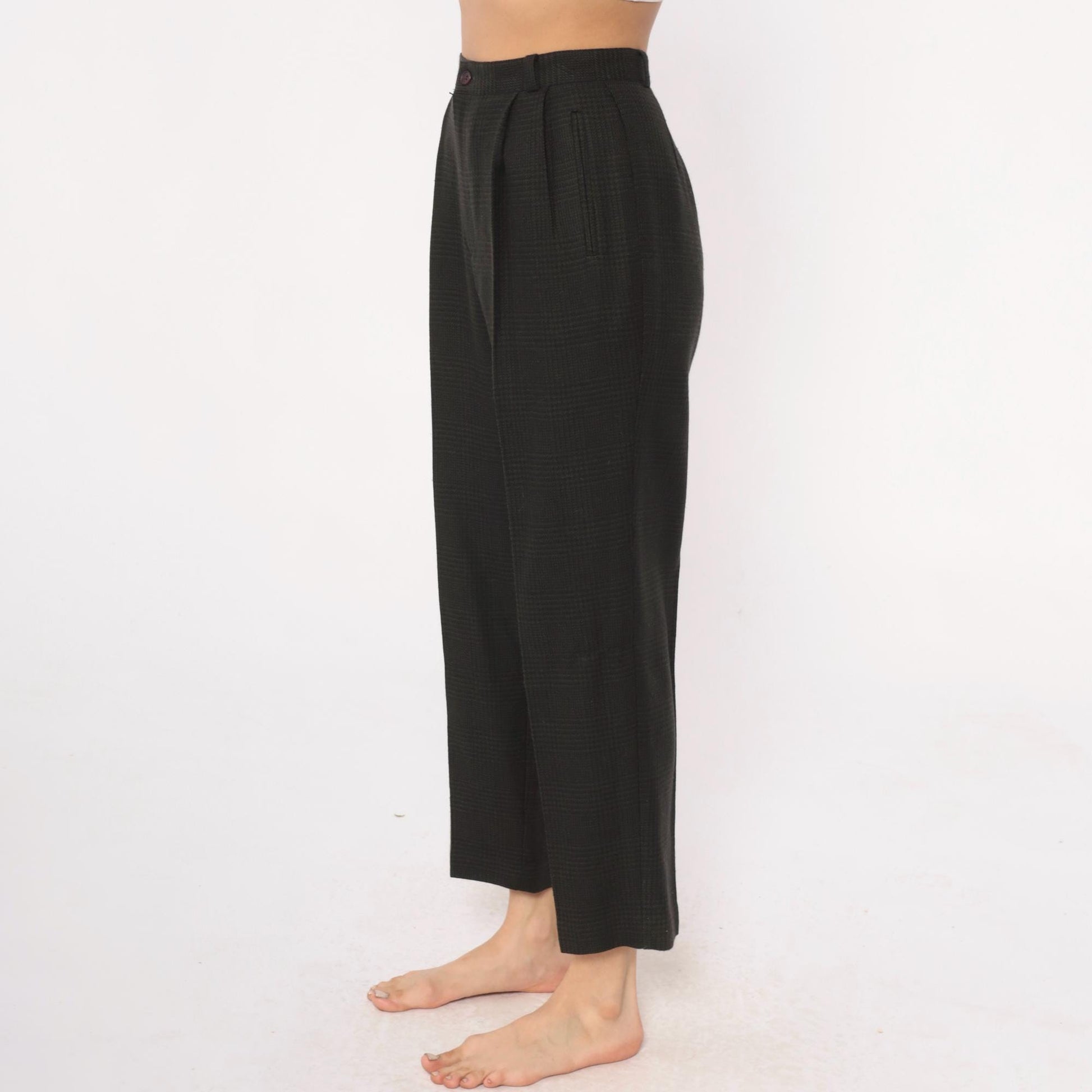 80s Chelsea Campbell Wool Trousers Blue High Waisted Pleated Tapered Medium