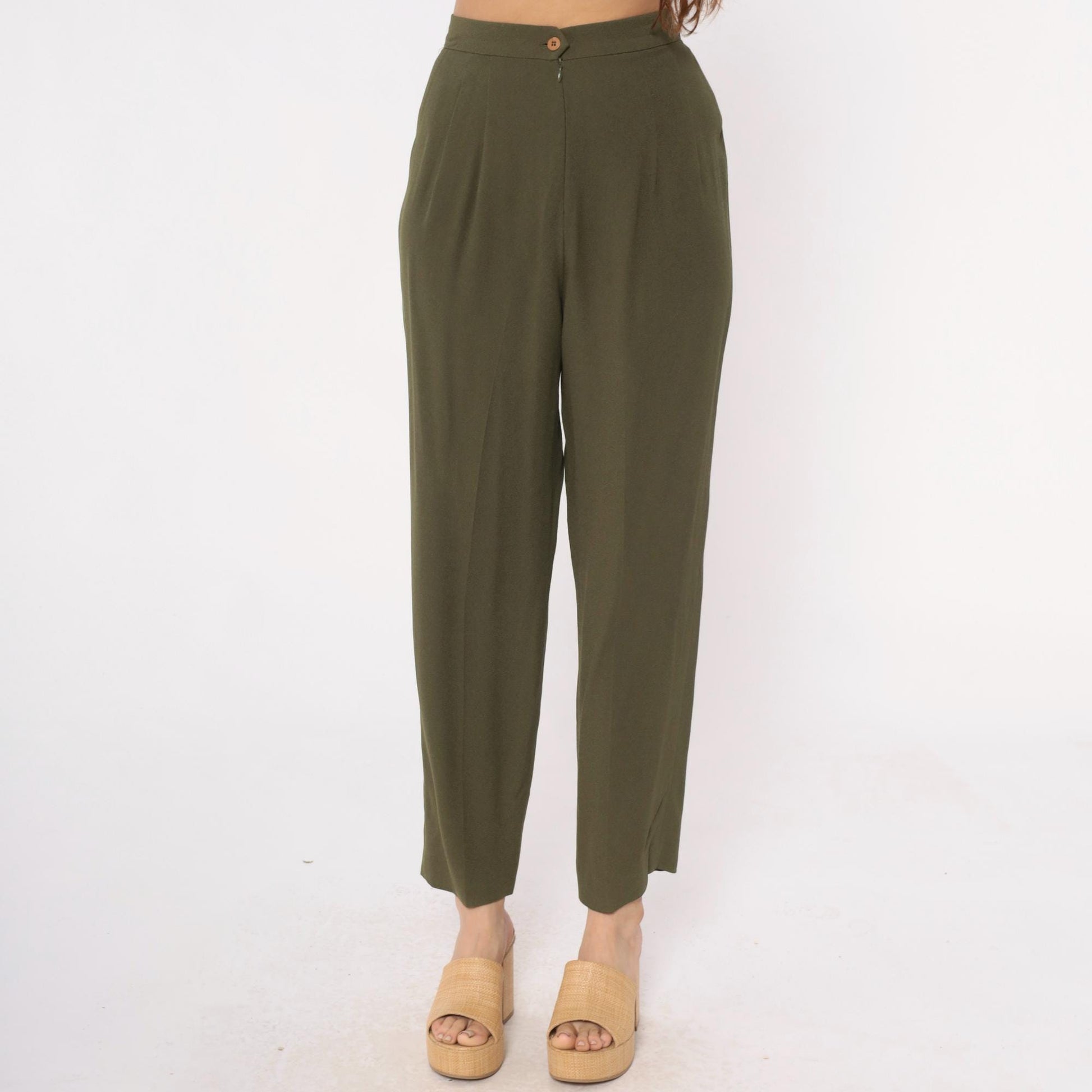 90s Zelda Olive Green High-Waisted Pleated Trousers Small S