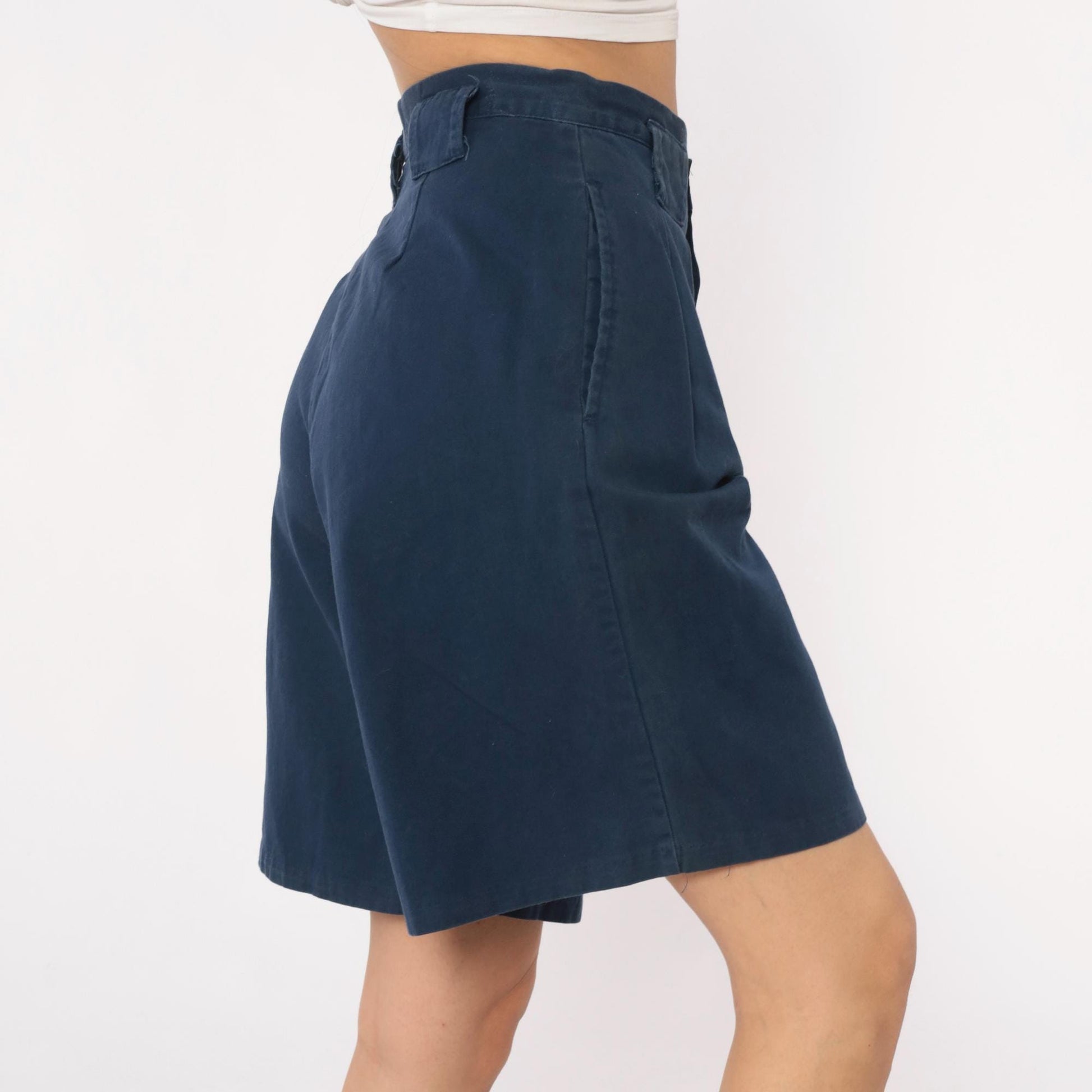 80s Palmetto's Navy Pleated High-Waist Shorts Small S