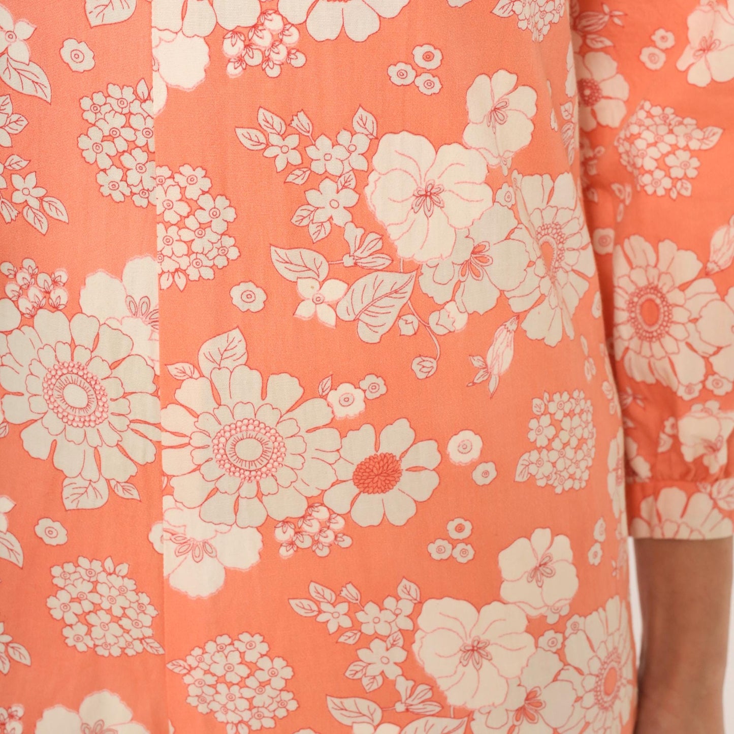70s Orange Floral Jumpsuit Mock Neck Wide Leg Cream White Cotton Small