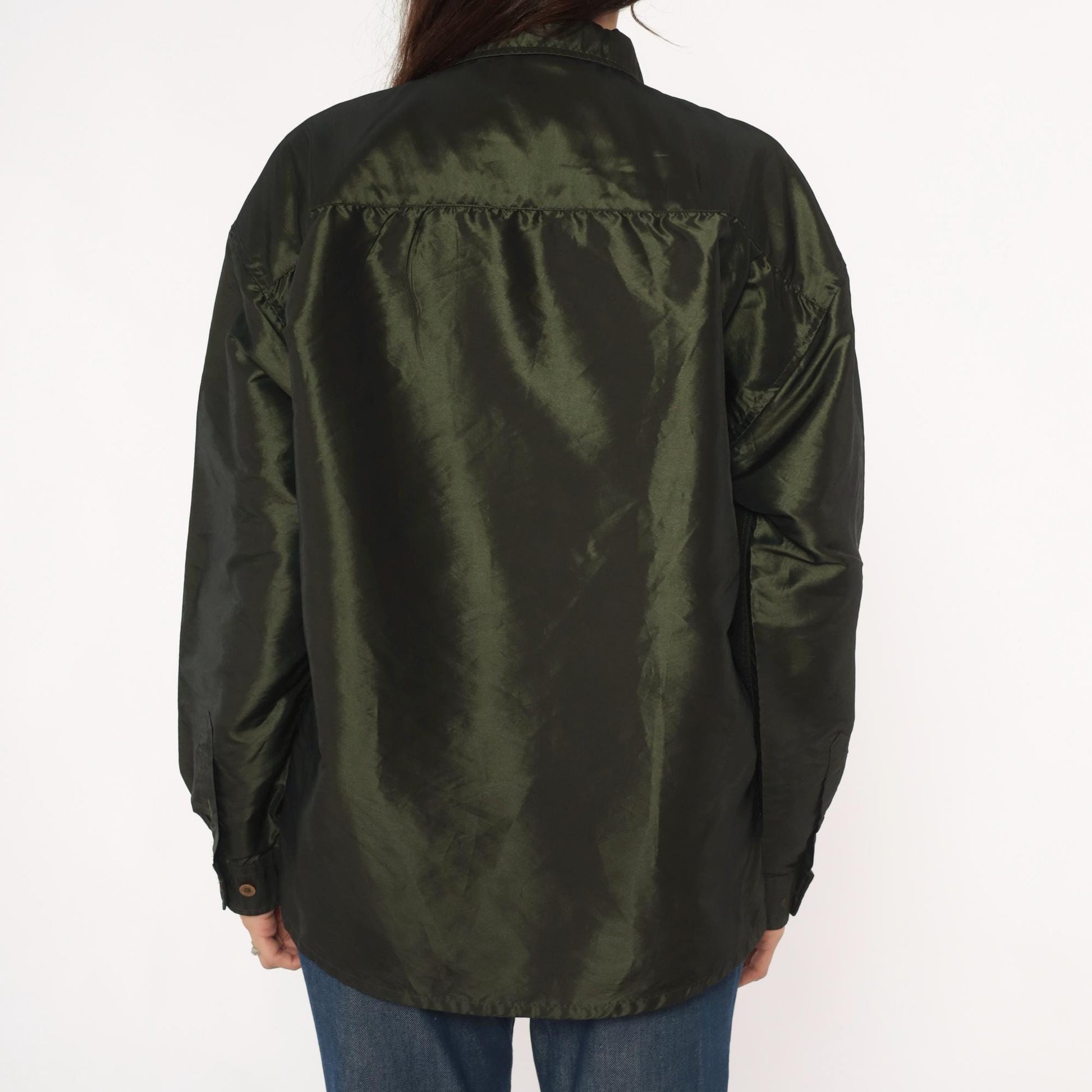 Y2K Olive Green Button-Up Shirt Sqwear Collared Long Sleeve Medium