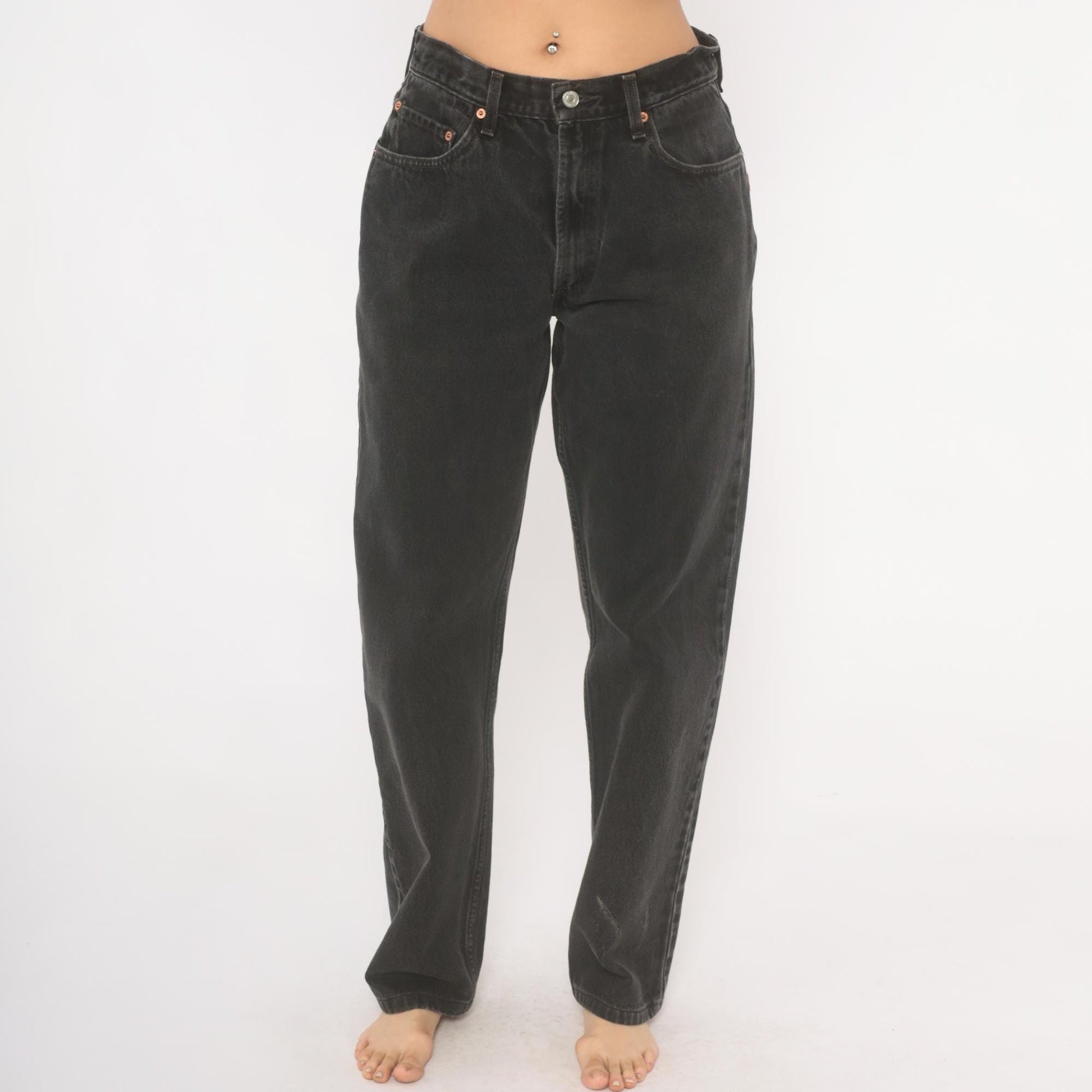 2000s Levi's 550 Faded Black High-Waisted Straight Leg Jeans 33 34