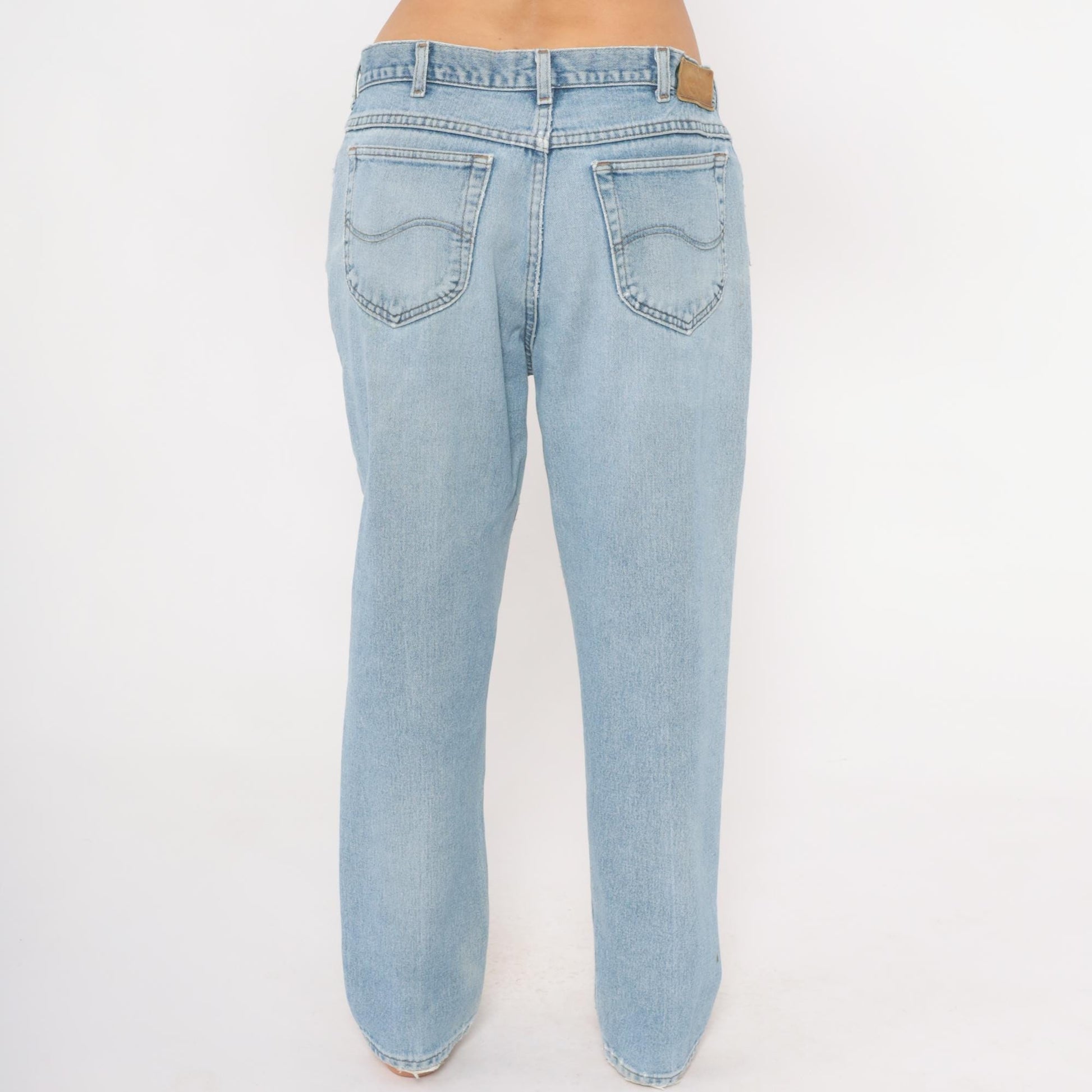 90s Lee Light Wash Straight Leg Jeans Distressed Denim 35W 30L