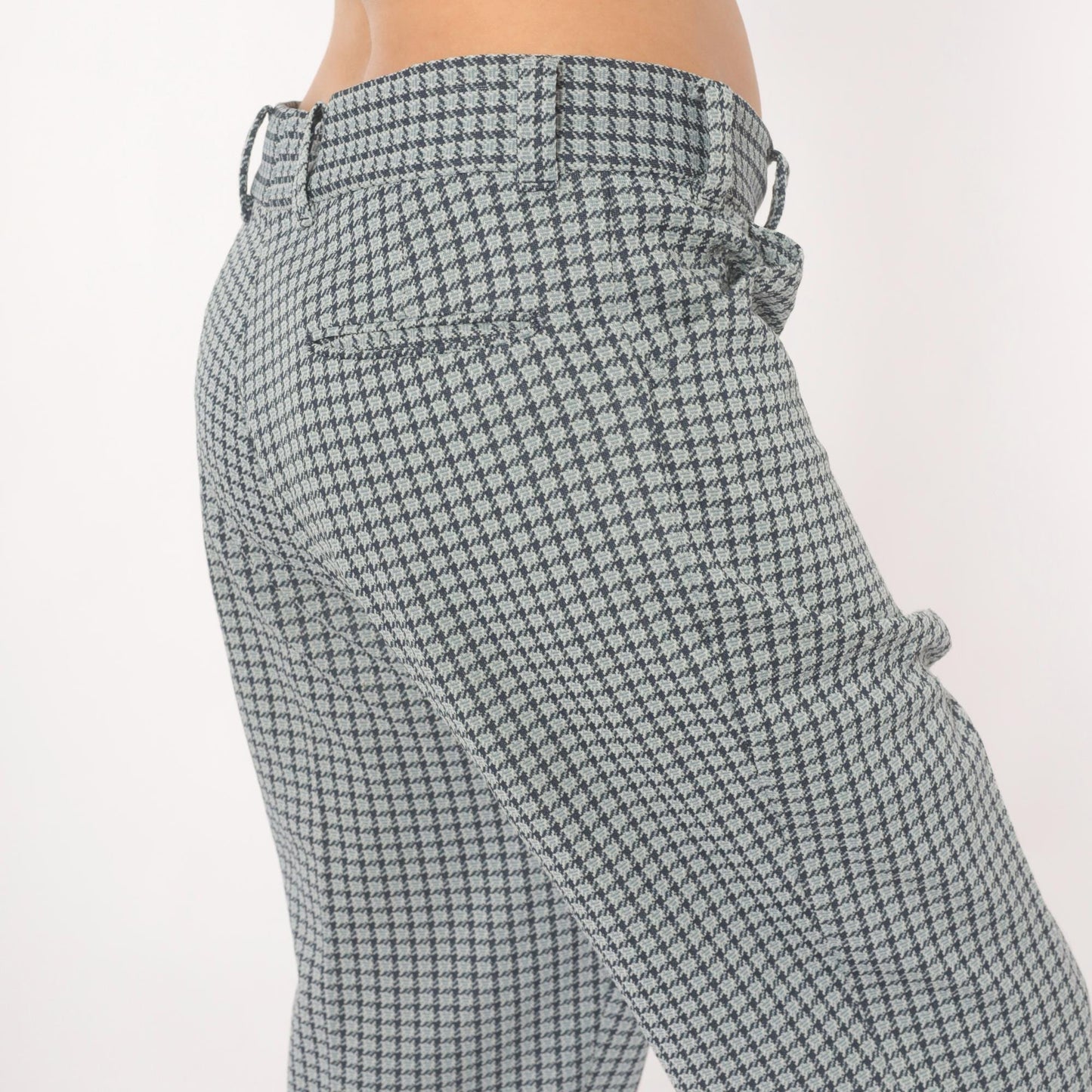 70s Houndstooth Trousers Blue Grey High Rise Straight Leg Slacks 35