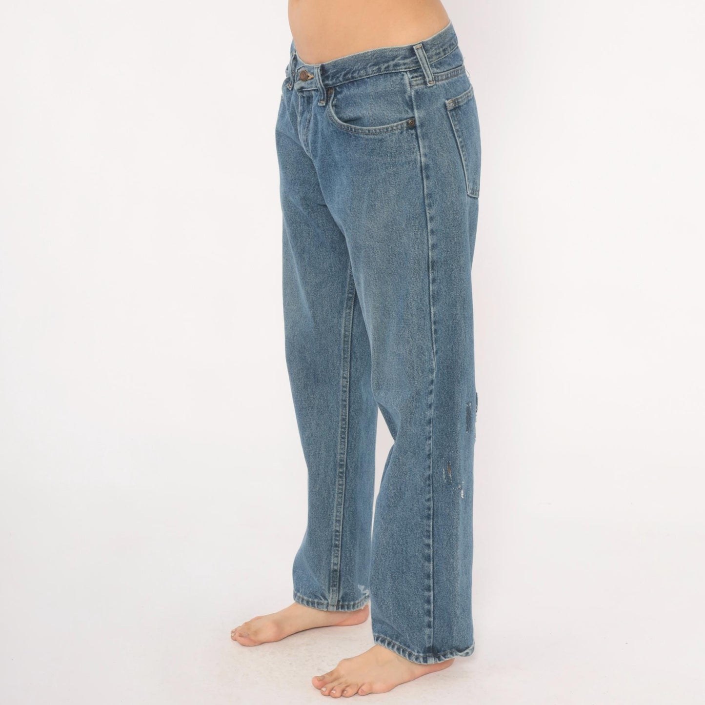 Wrangler Straight Leg Jeans 2000s Medium Wash Distressed Denim 33x30