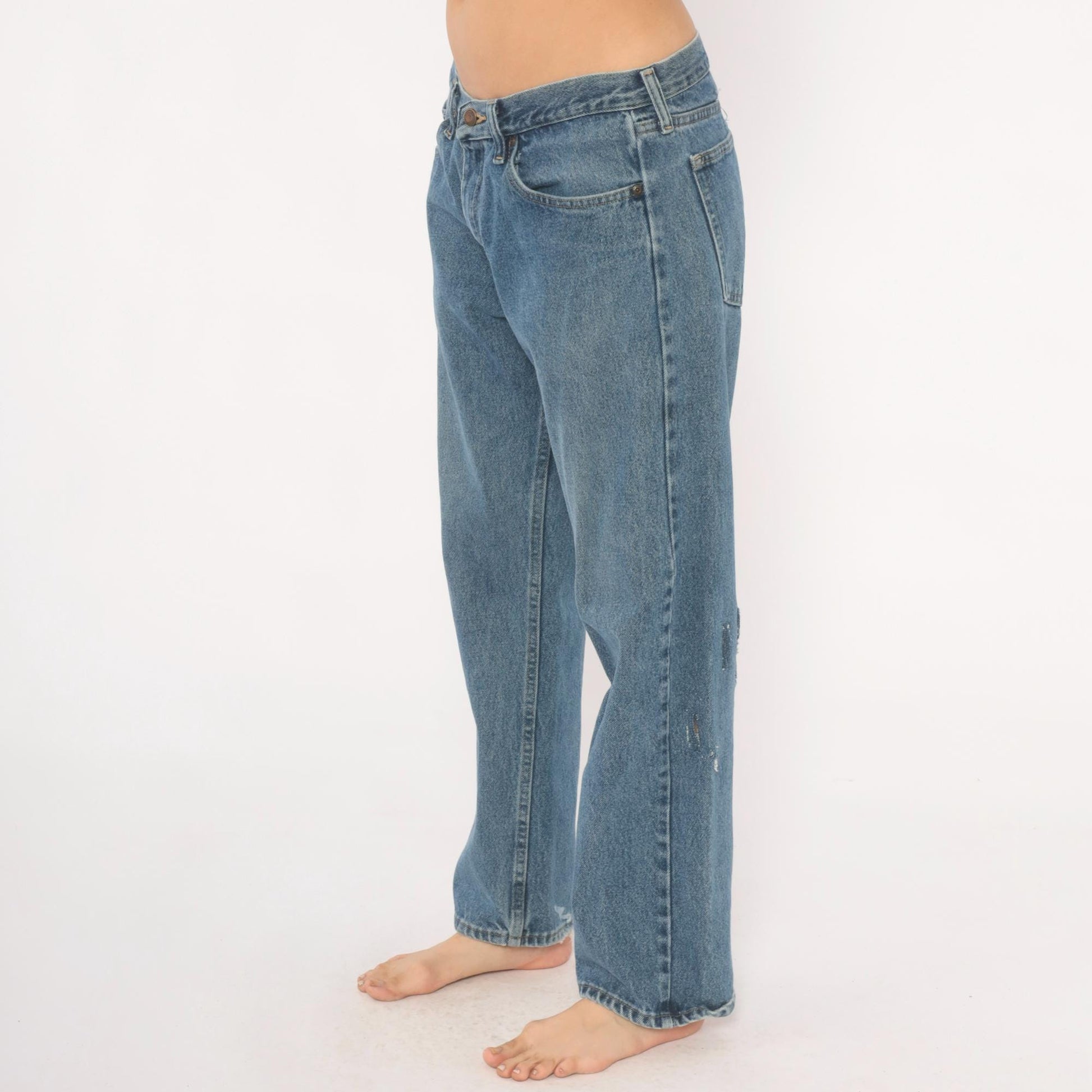Wrangler Straight Leg Jeans 2000s Medium Wash Distressed Denim 33x30