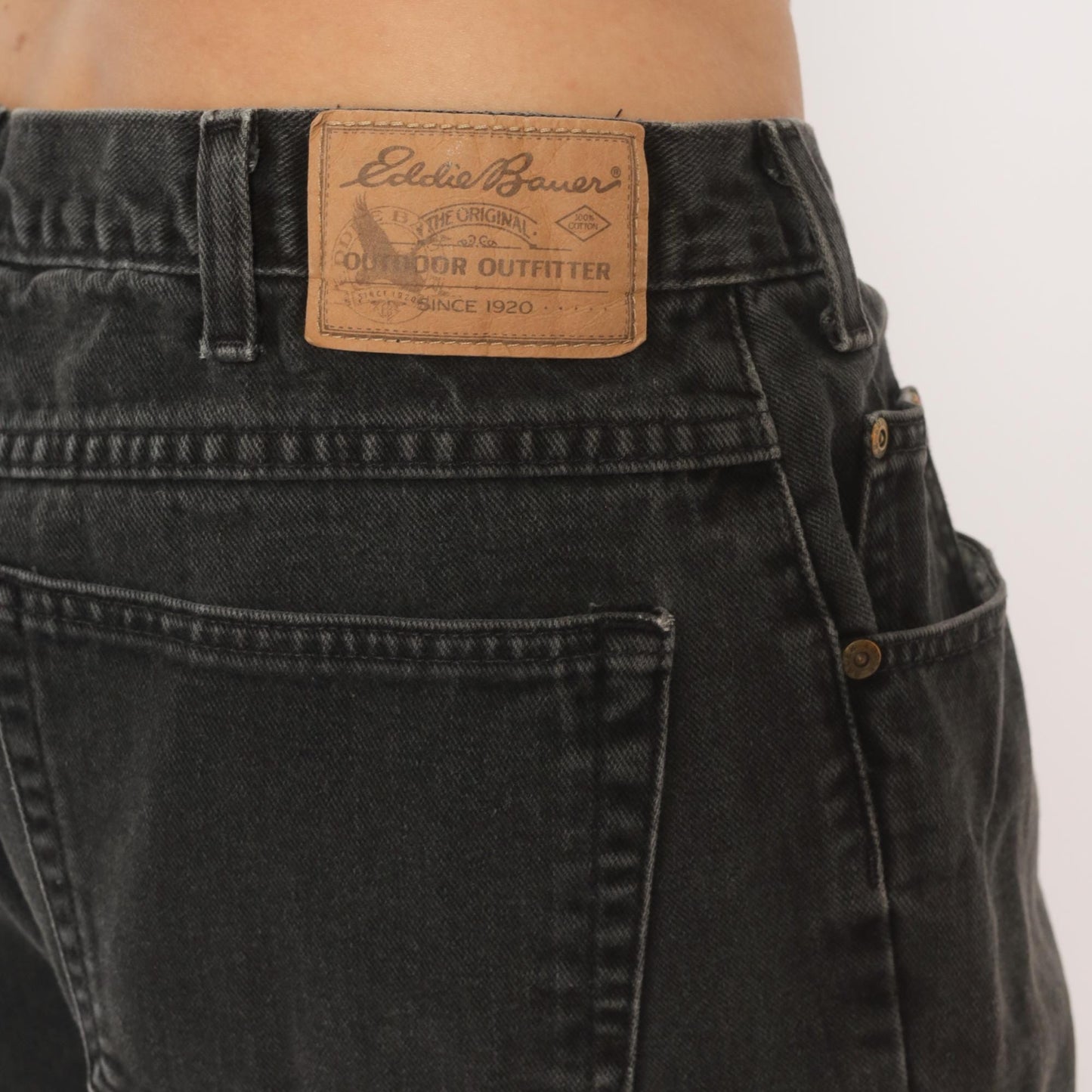 90s Eddie Bauer Faded Black Denim Jeans Straight Leg Relaxed Fit 38x34