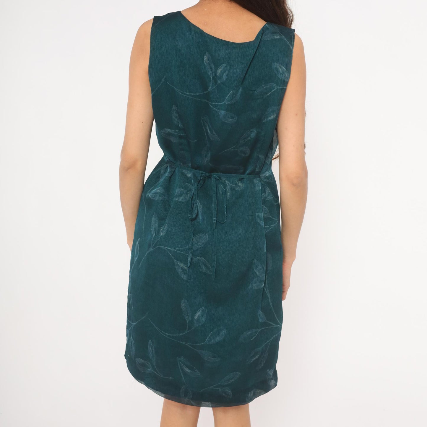 90s Norton Teal Leaf Print Sleeveless Sheath Dress Knee Length Large L