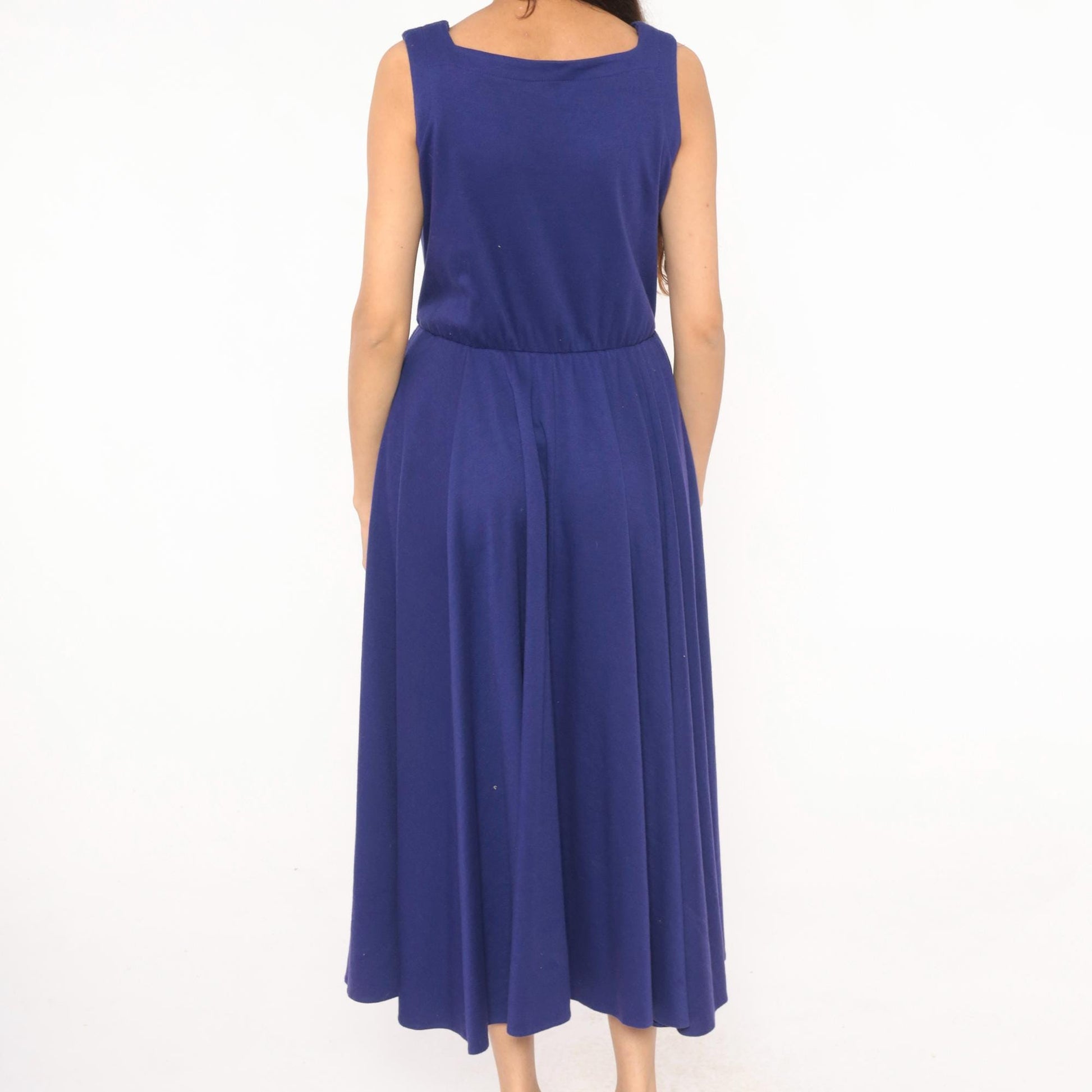 80s Rosemary Brantley Indigo Midi Sundress Scoop Neck Circle Skirt Large L