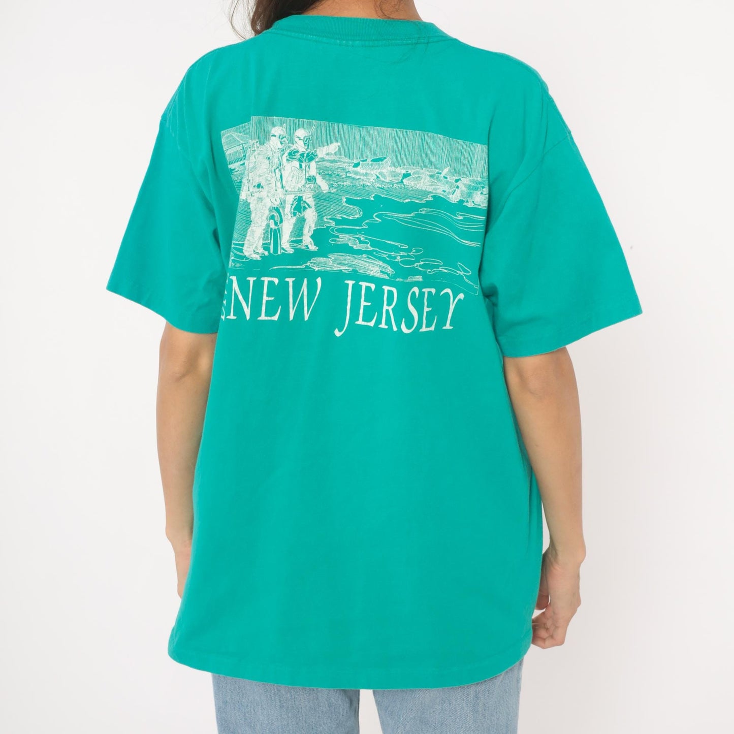 90s Divers Two Scuba Graphic T-Shirt Teal New Jersey Cotton Extra Large XL