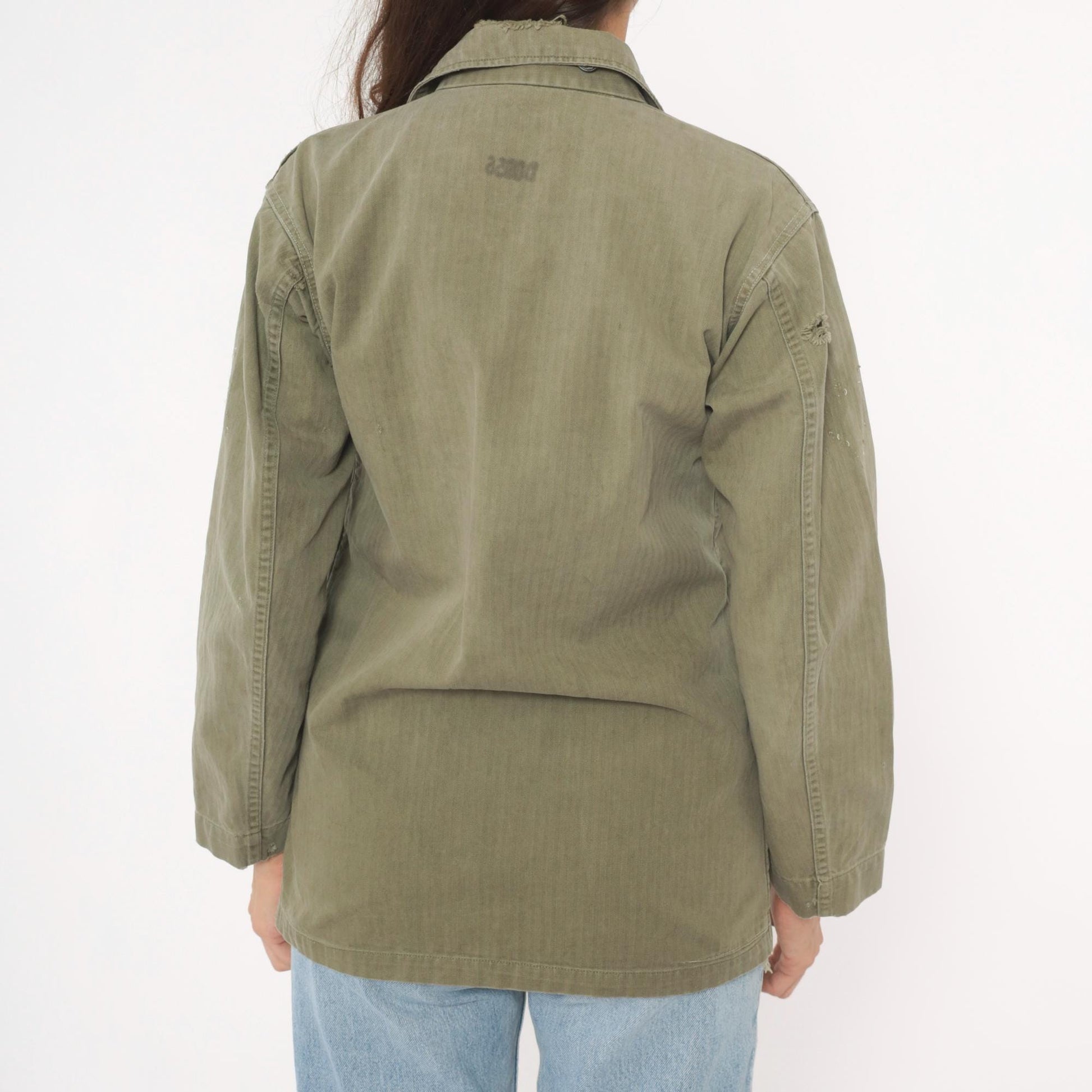 1940s HBT Military Field Jacket Olive Drab Cotton Army WWII Small