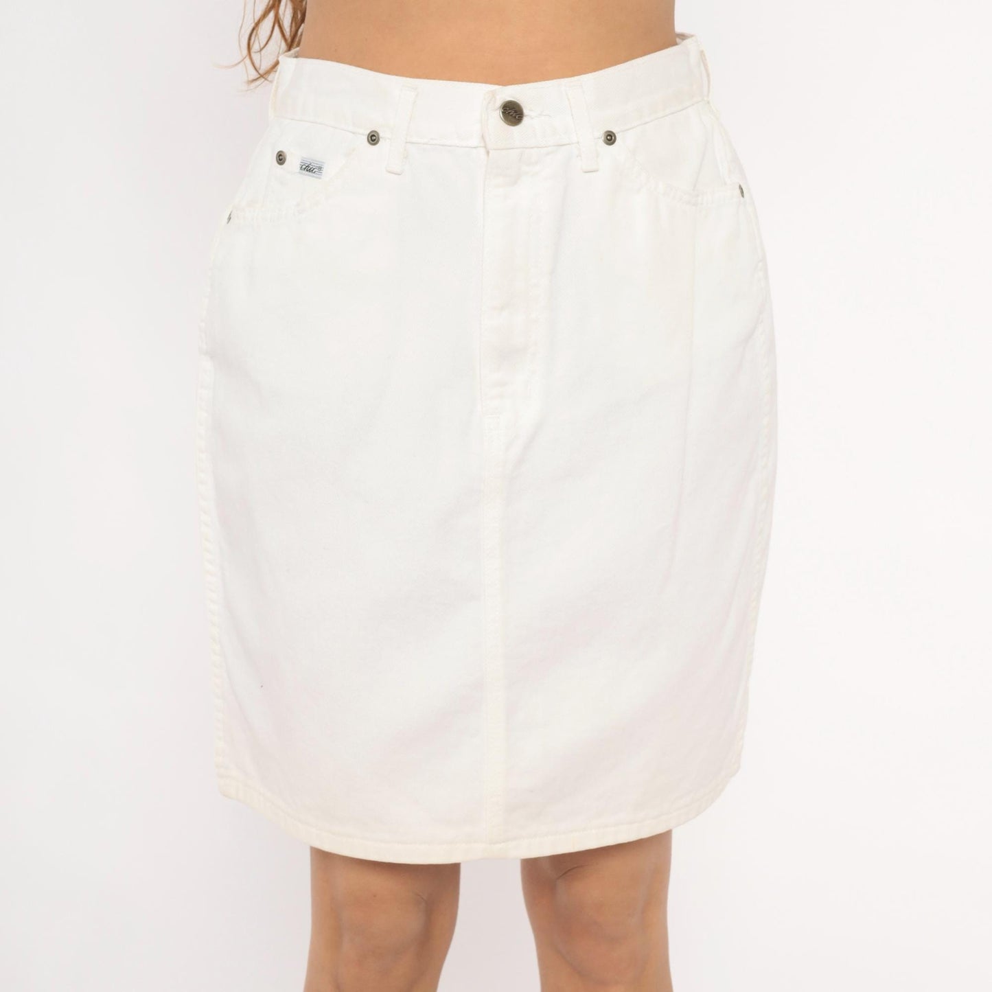 90s Chic White Denim Pencil Skirt High Waisted Mini Cotton Medium M