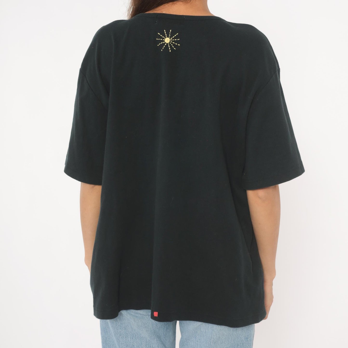 90s Extra Point Black T Shirt Beach Embroidered Appliqué Bikini Sun Hat XL