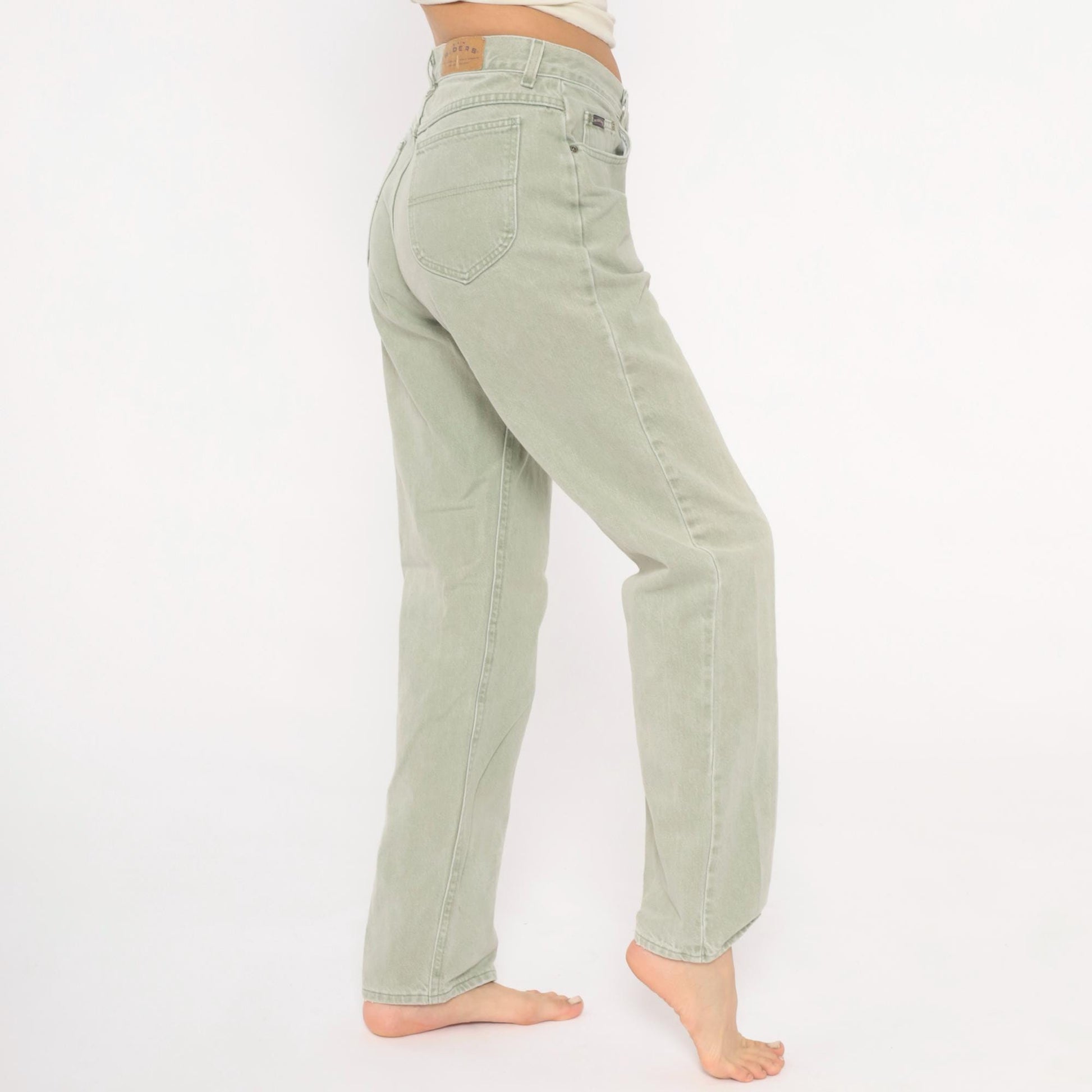 90s Riders Sage Green High-Waisted Mom Jeans Tapered Straight Leg 30W