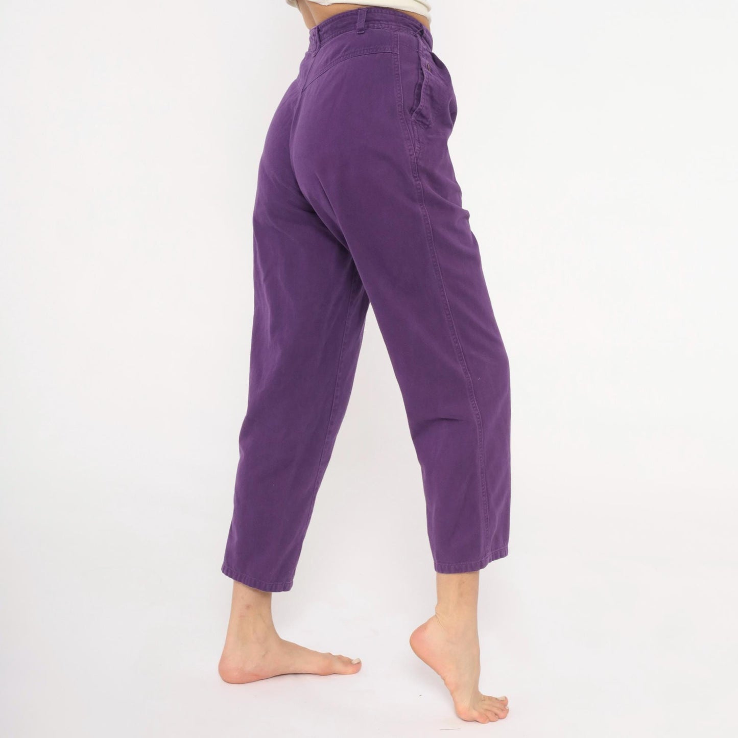 90s Sierra Purple Pleated High-Waisted Trousers Cotton Tapered Ankle XS