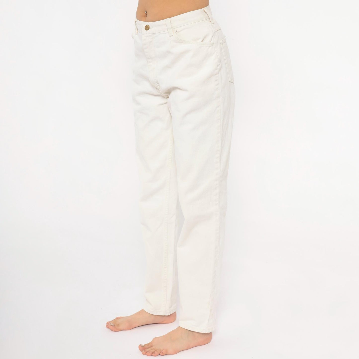 90s Wrangler White Cotton Denim High-Rise Straight Jeans Women's 29