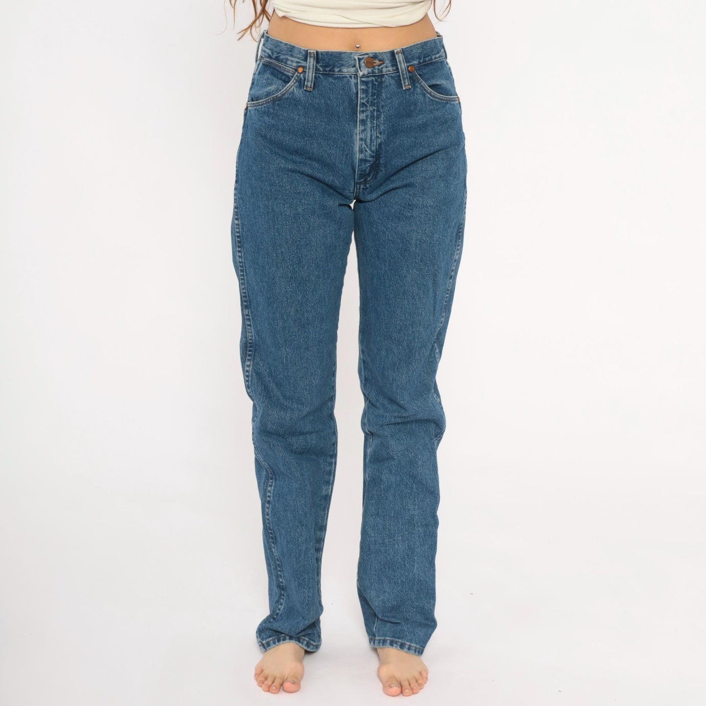 90s Wrangler High Rise Straight Leg Jeans Medium Wash Denim Small