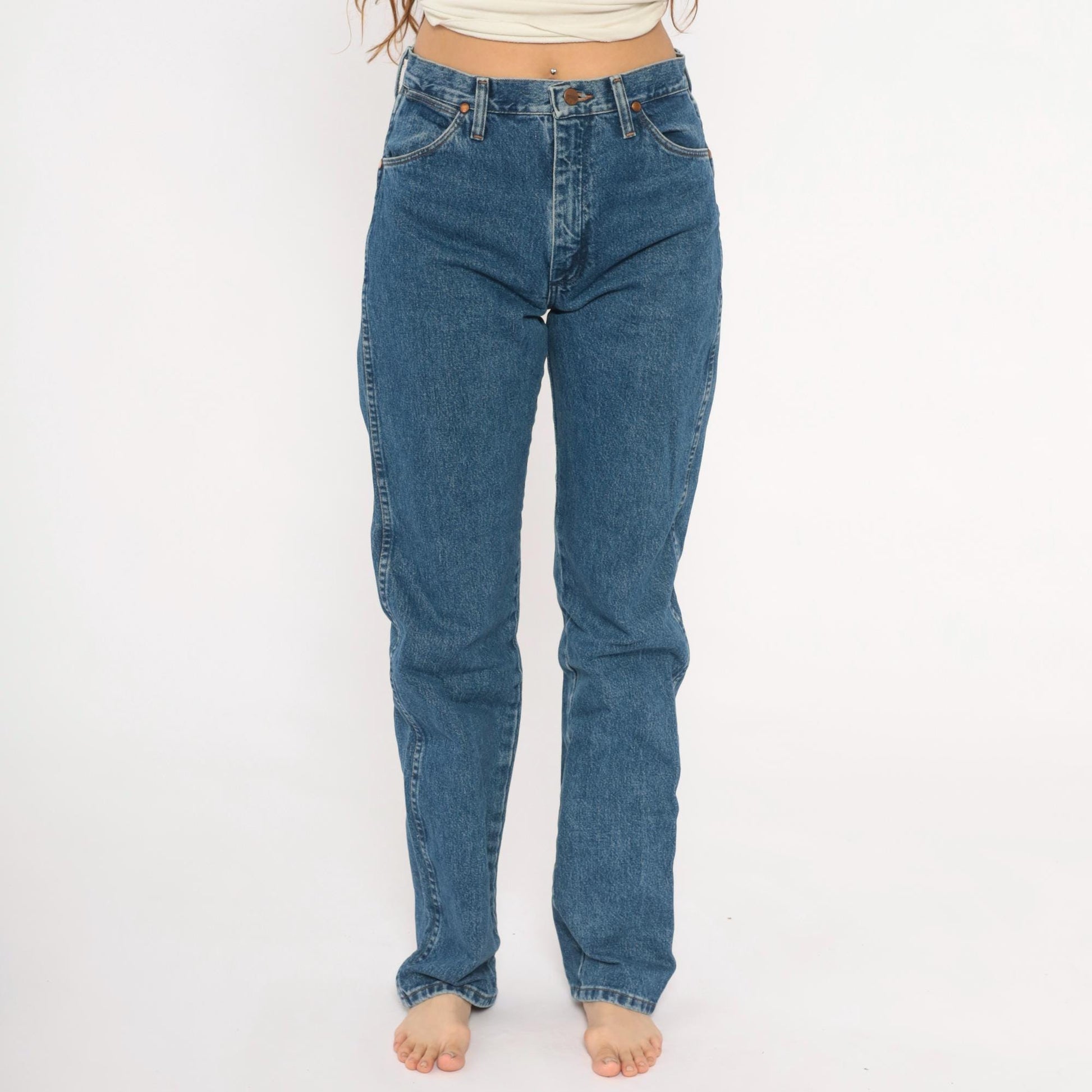 90s Wrangler High Rise Straight Leg Jeans Medium Wash Denim Small