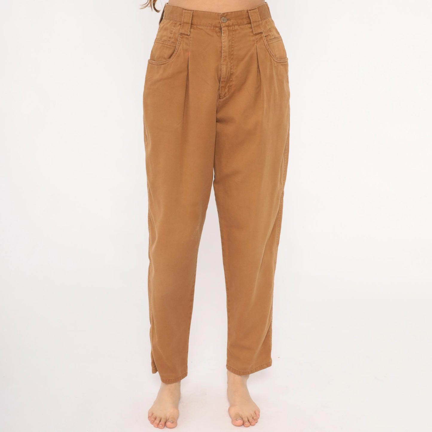 90s Pleated Trousers Mustard Cotton High Waisted Tapered Small S