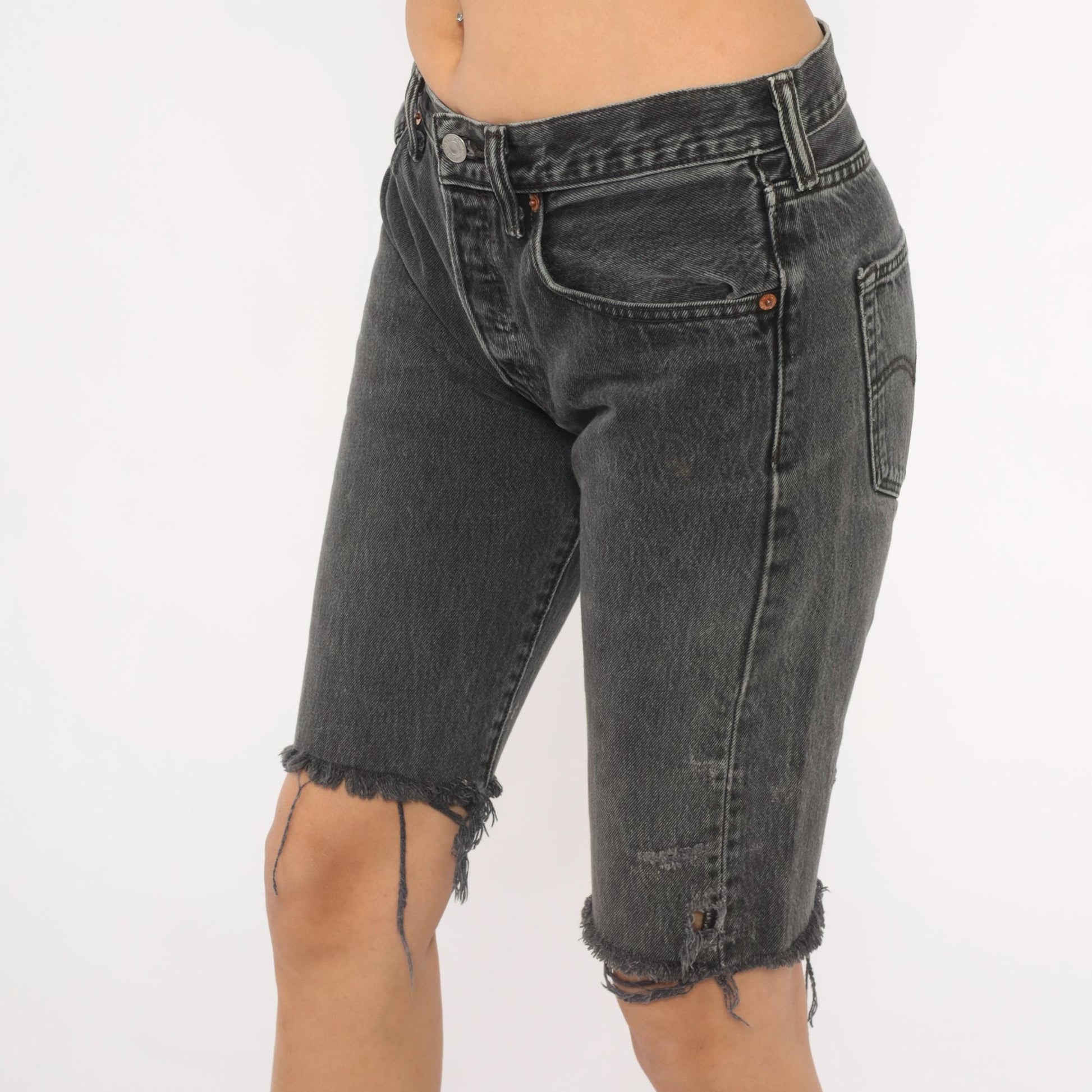 Levis 501 Cutoff Bermuda Shorts Faded Black Denim Raw Hem Small S