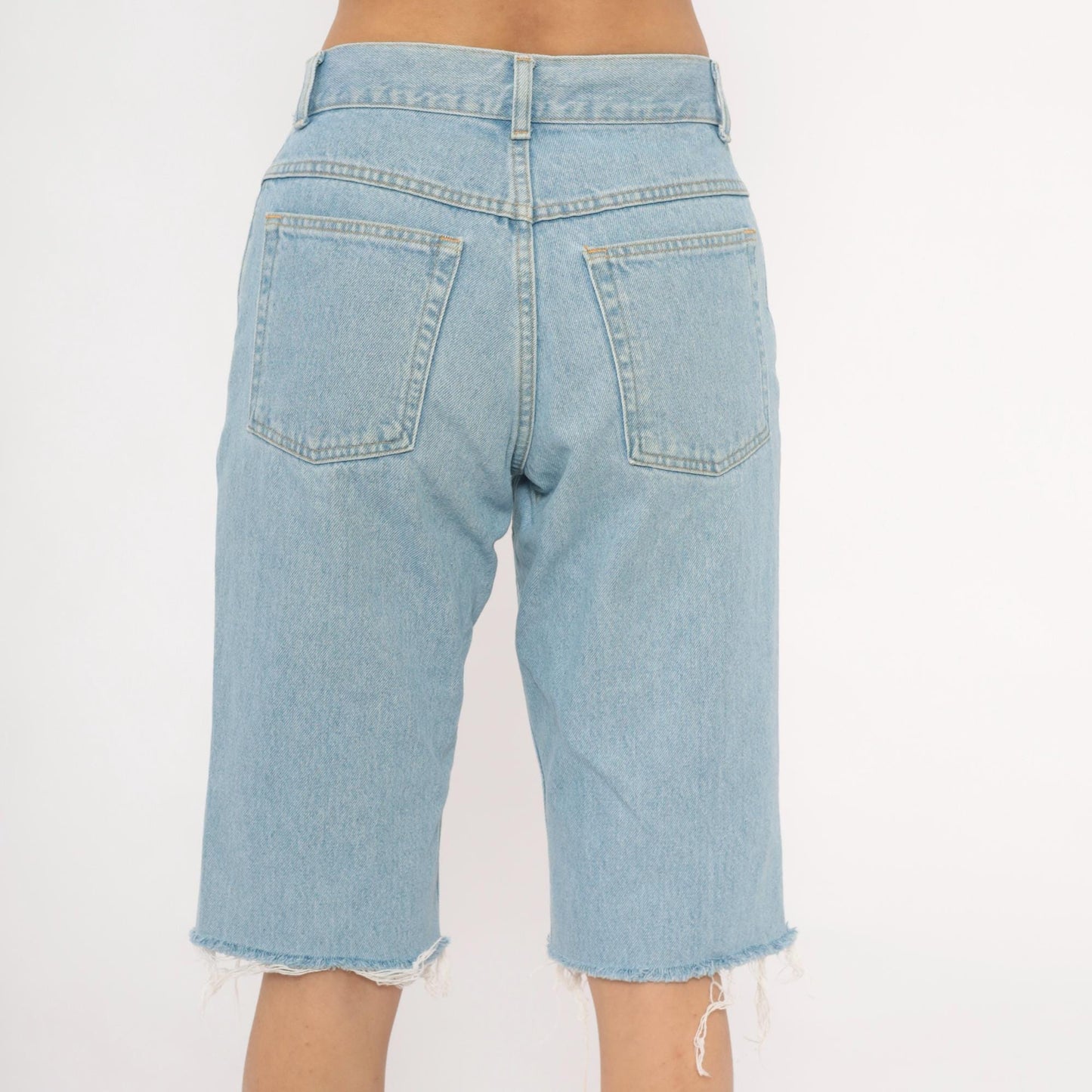 LL Bean Light Wash Denim Cutoff Shorts High Waist Bermuda Blue Medium M